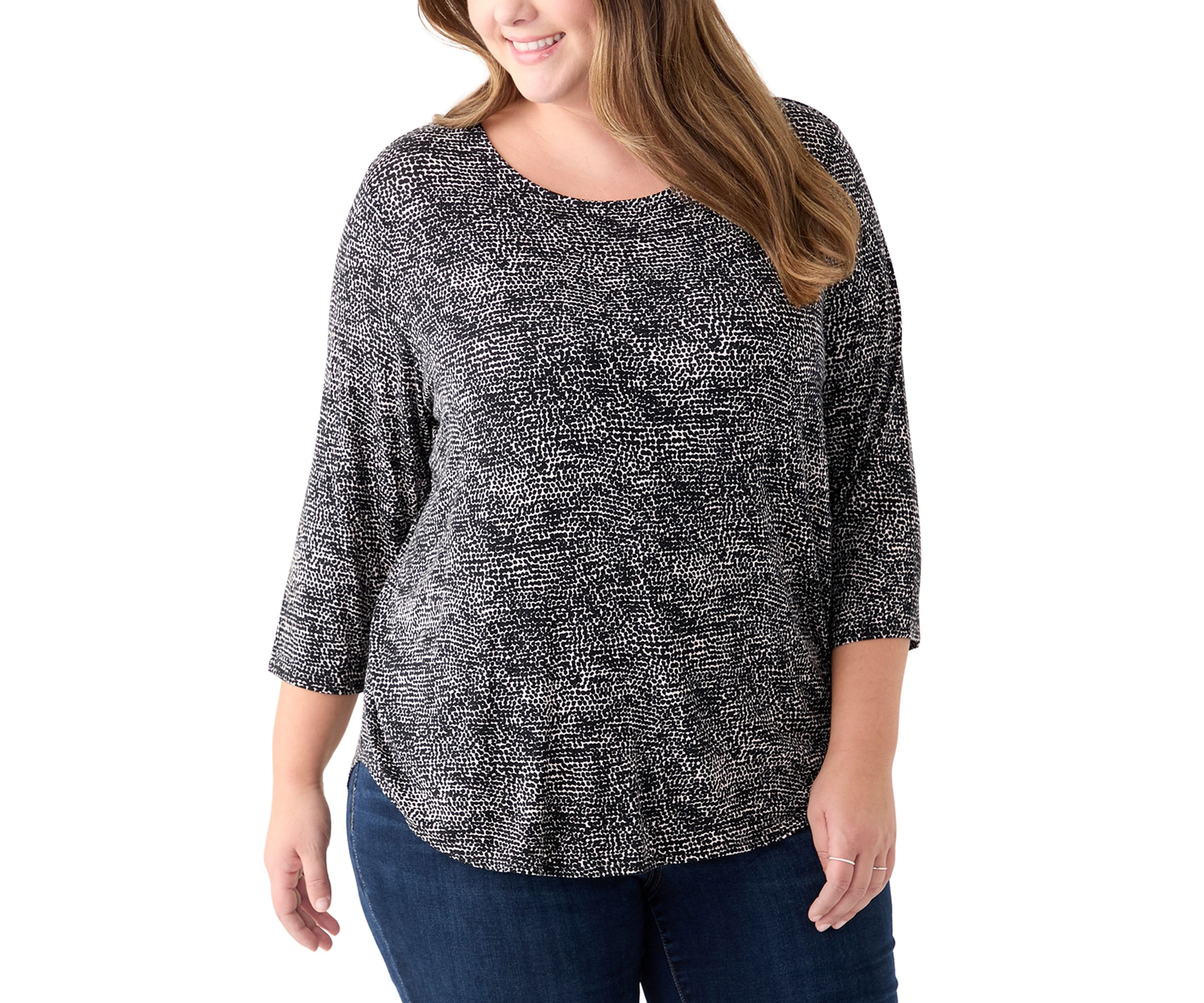 Plus Size 3/4 Sleeve Crew Round Neck High Low Shirt