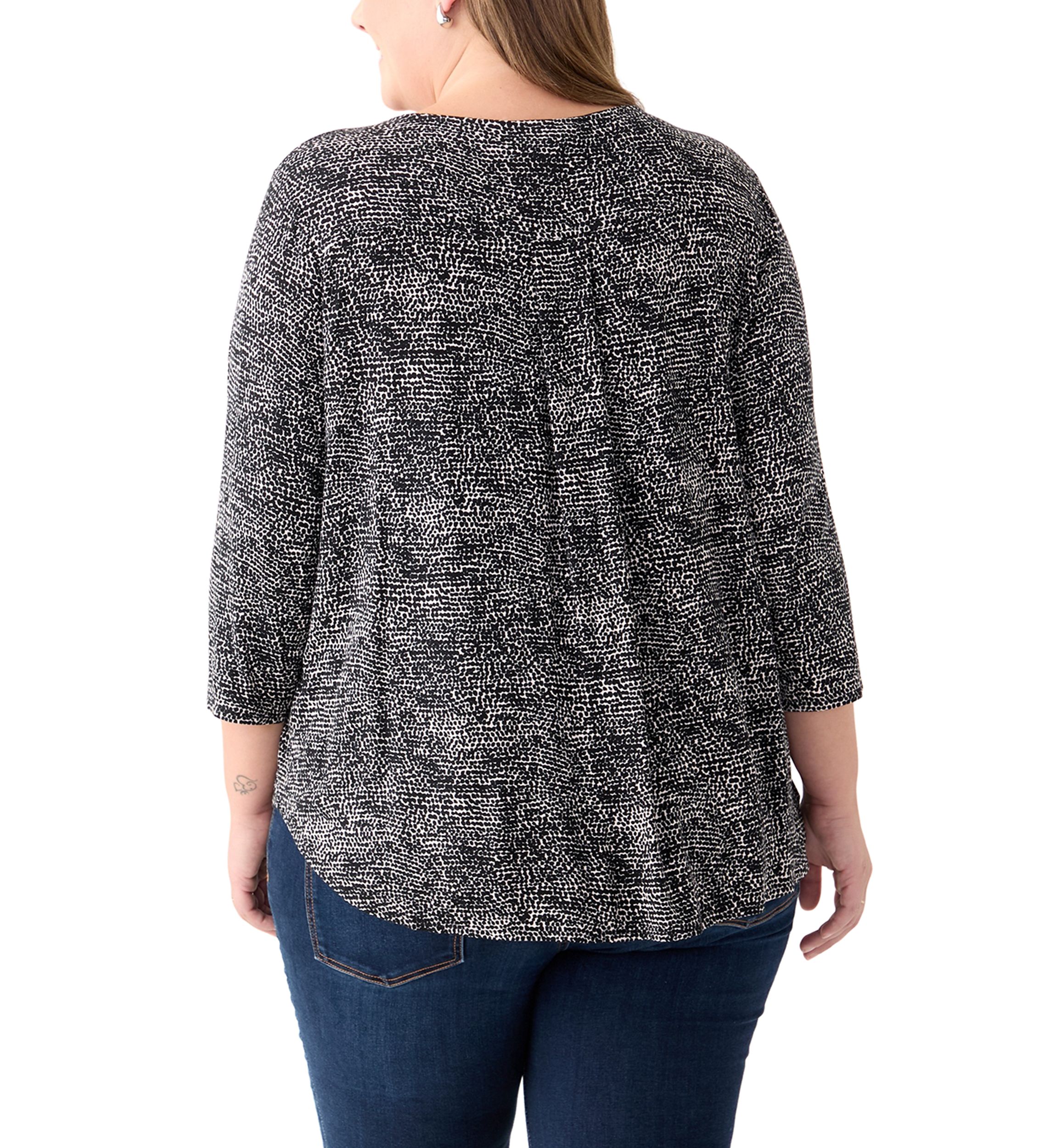 Plus Size 3/4 Sleeve Crew Round Neck High Low Shirt
