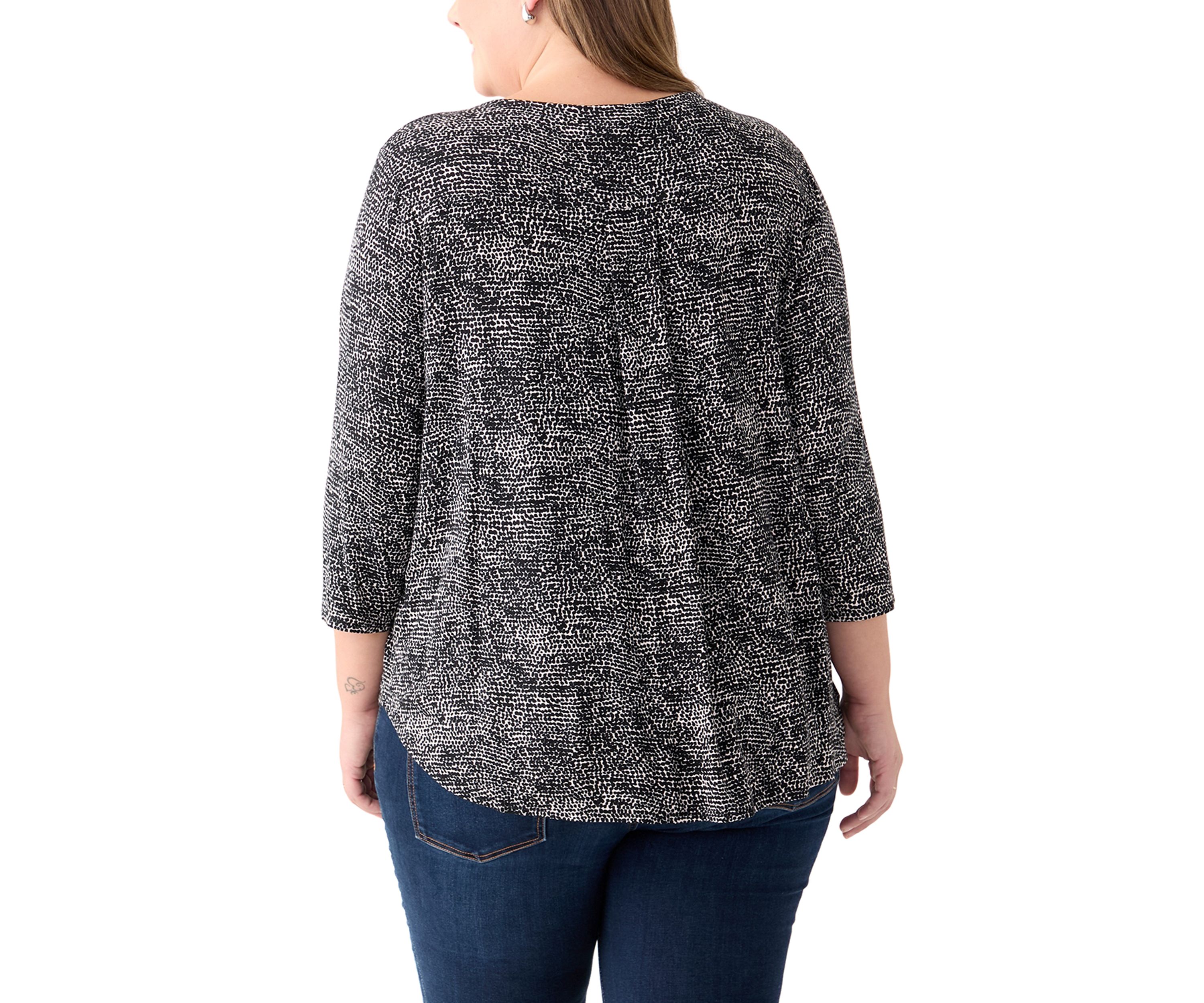 Plus Size 3/4 Sleeve Crew Round Neck High Low Shirt