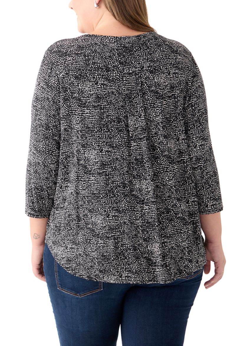 Plus Size 3/4 Sleeve Crew Round Neck High Low Shirt