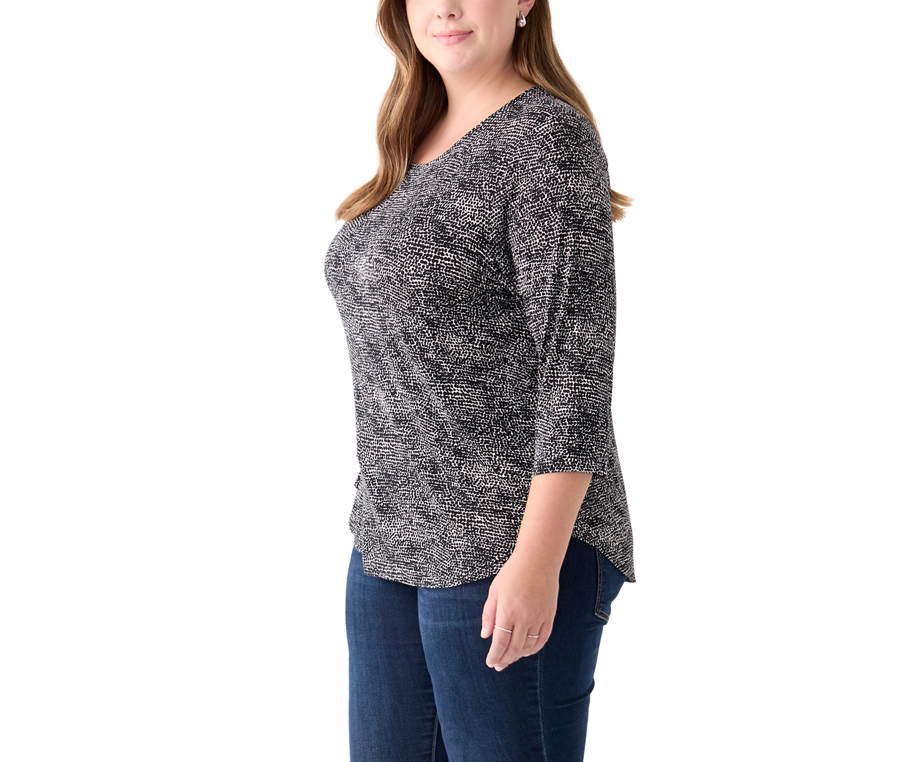 Plus Size 3/4 Sleeve Crew Round Neck High Low Shirt