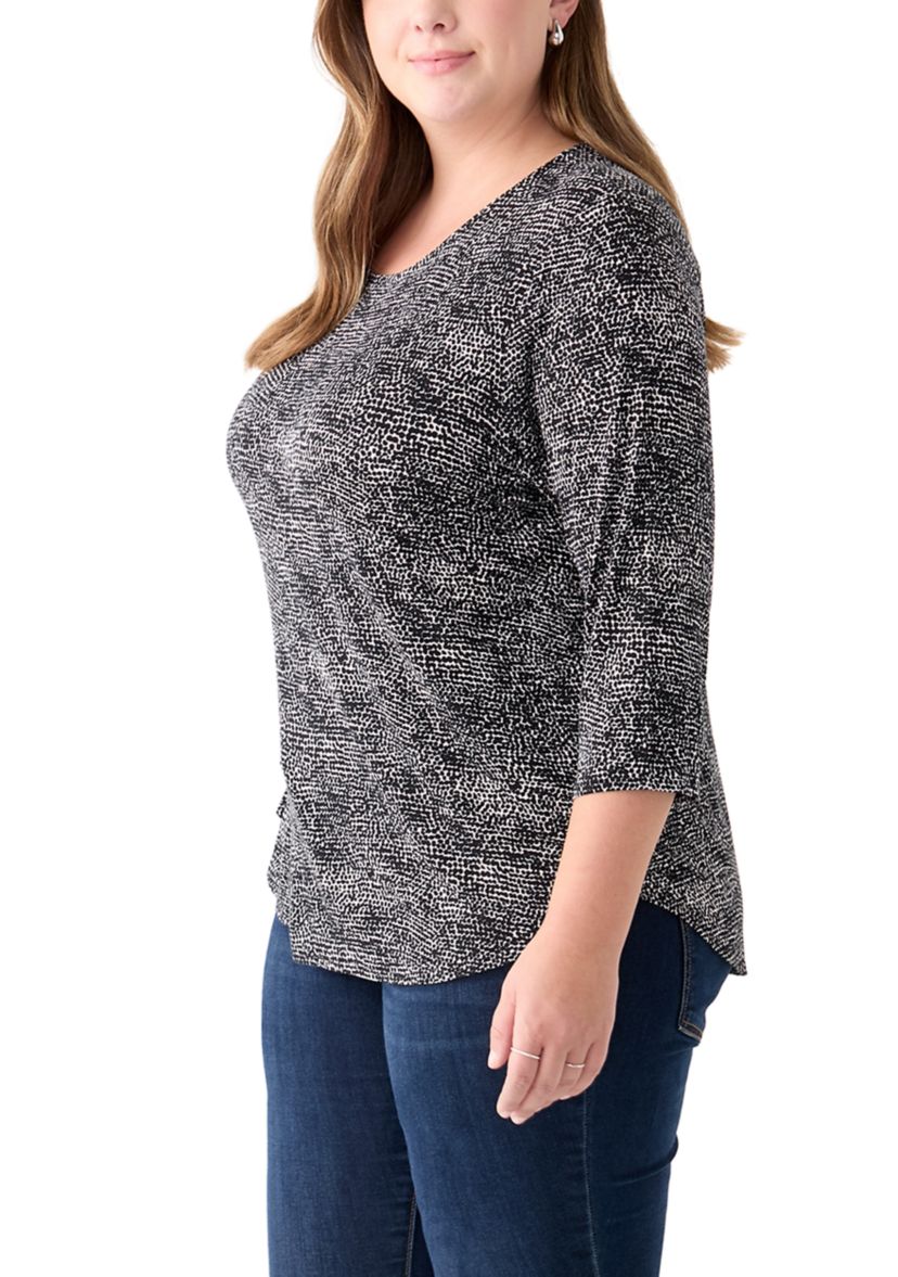 Plus Size 3/4 Sleeve Crew Round Neck High Low Shirt