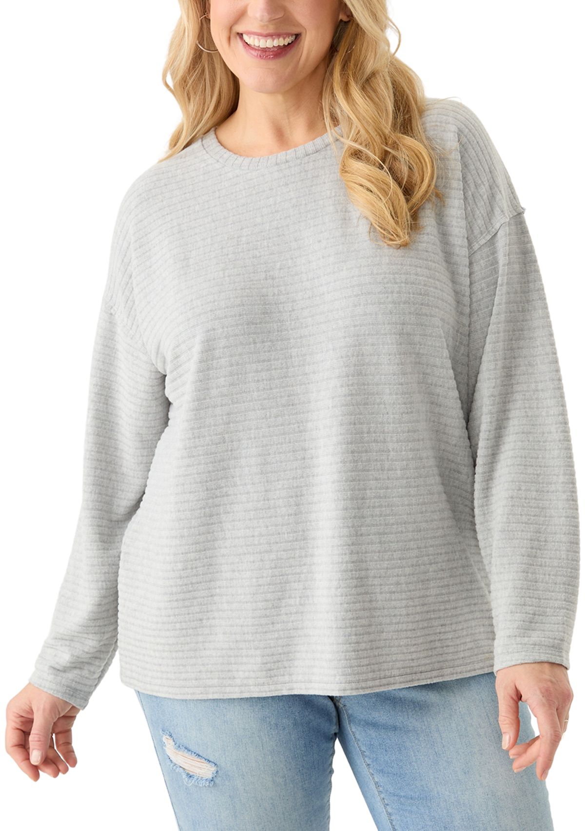 Plus Size Long Drop Shoulder Sleeve Crew Neck Top