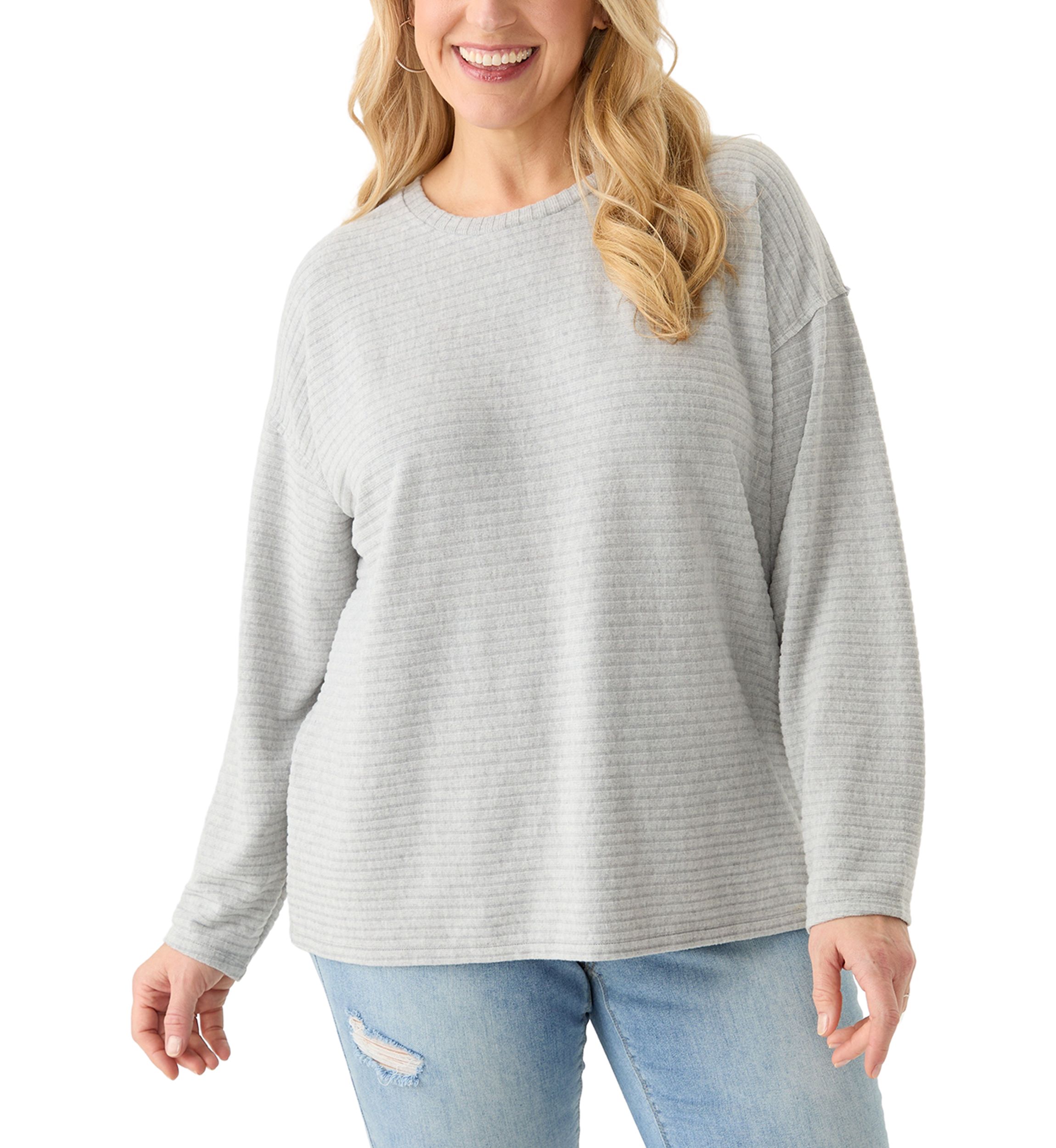 Plus Size Long Drop Shoulder Sleeve Crew Neck Top