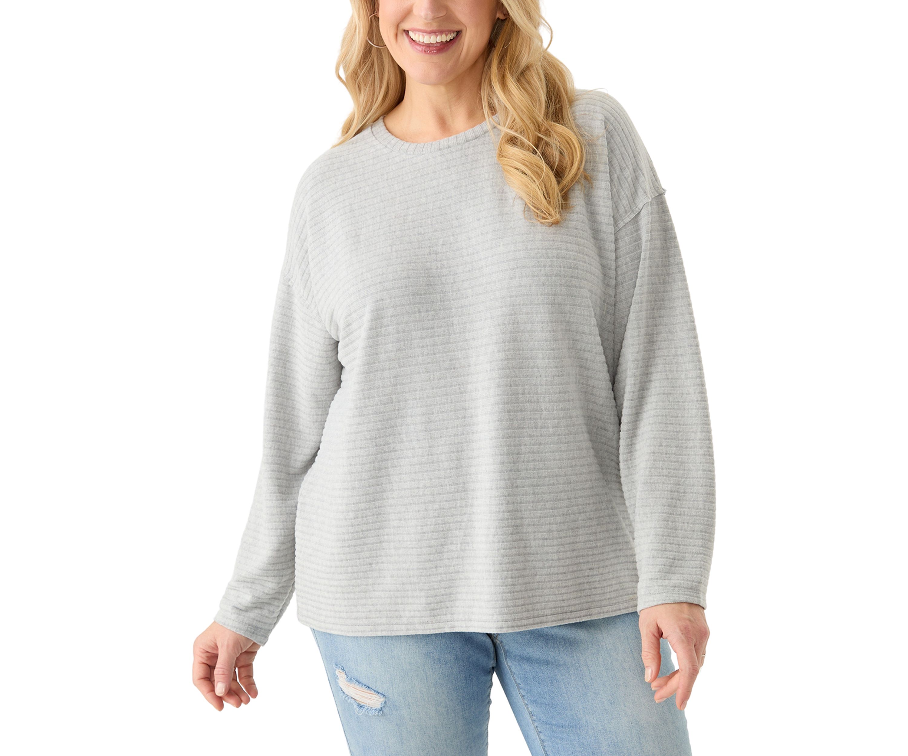 Plus Size Long Drop Shoulder Sleeve Crew Neck Top