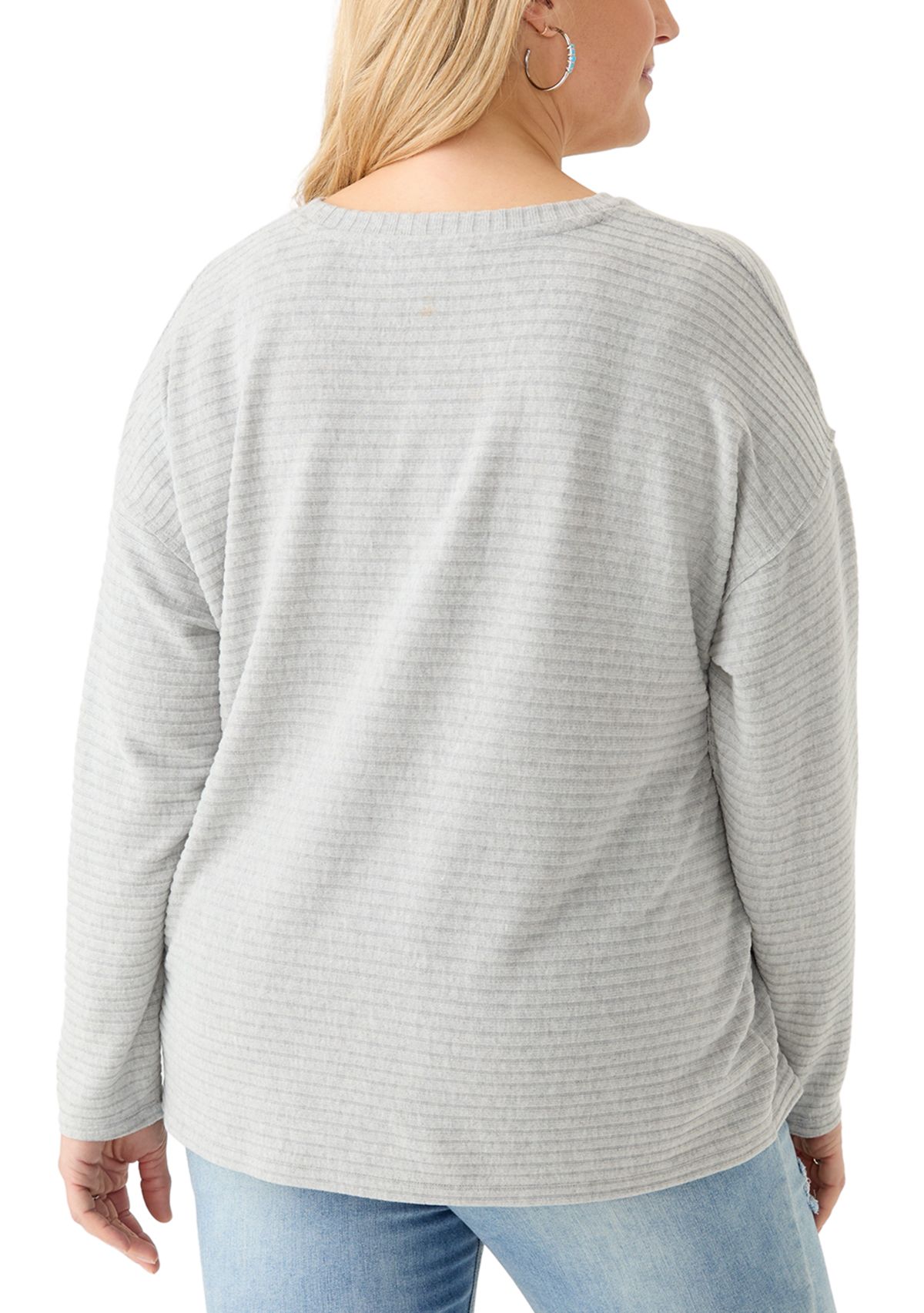 Plus Size Long Drop Shoulder Sleeve Crew Neck Top