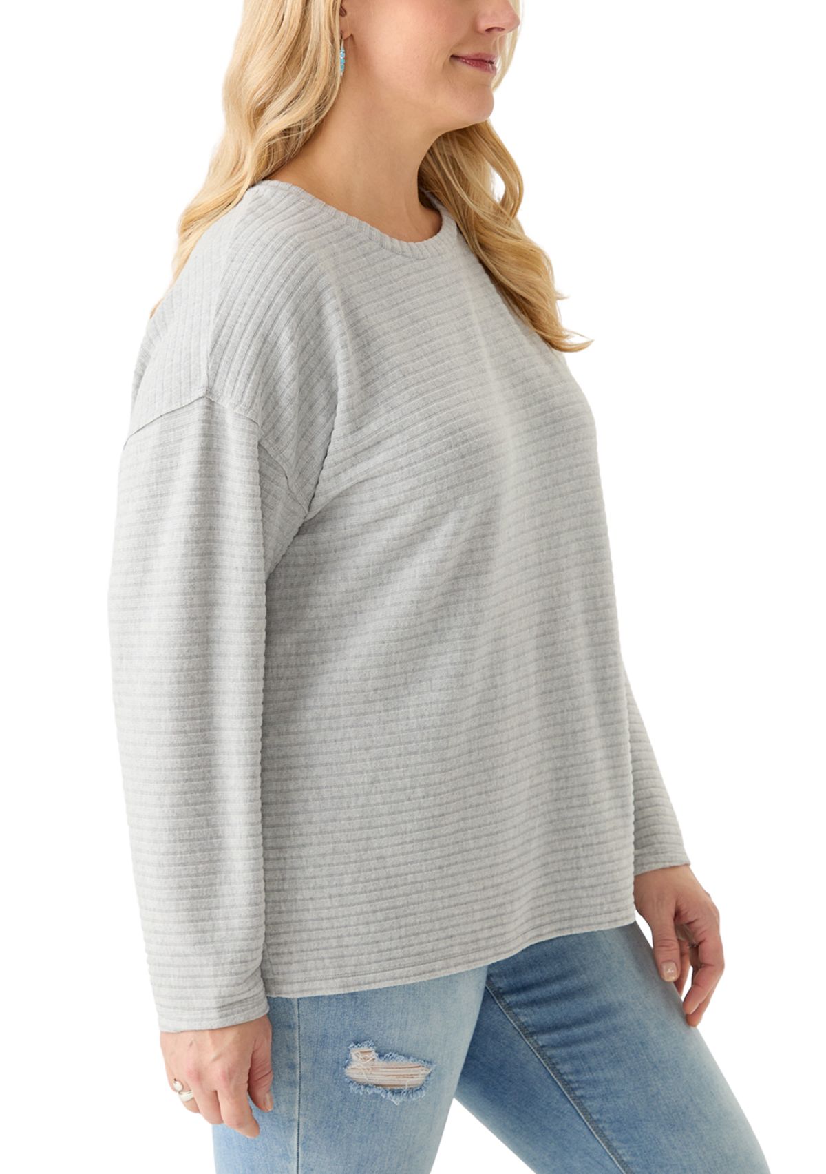 Plus Size Long Drop Shoulder Sleeve Crew Neck Top