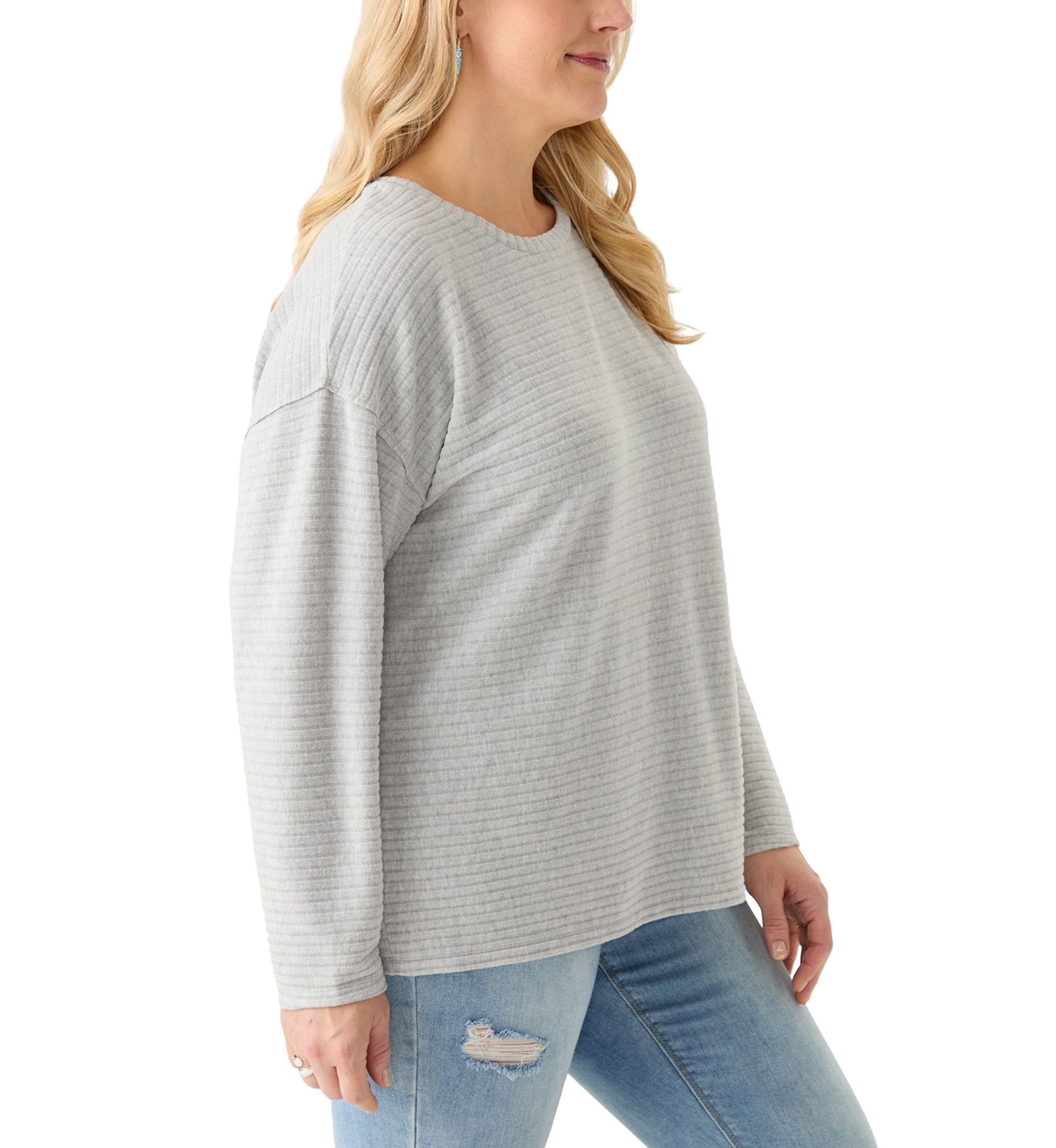 Plus Size Long Drop Shoulder Sleeve Crew Neck Top