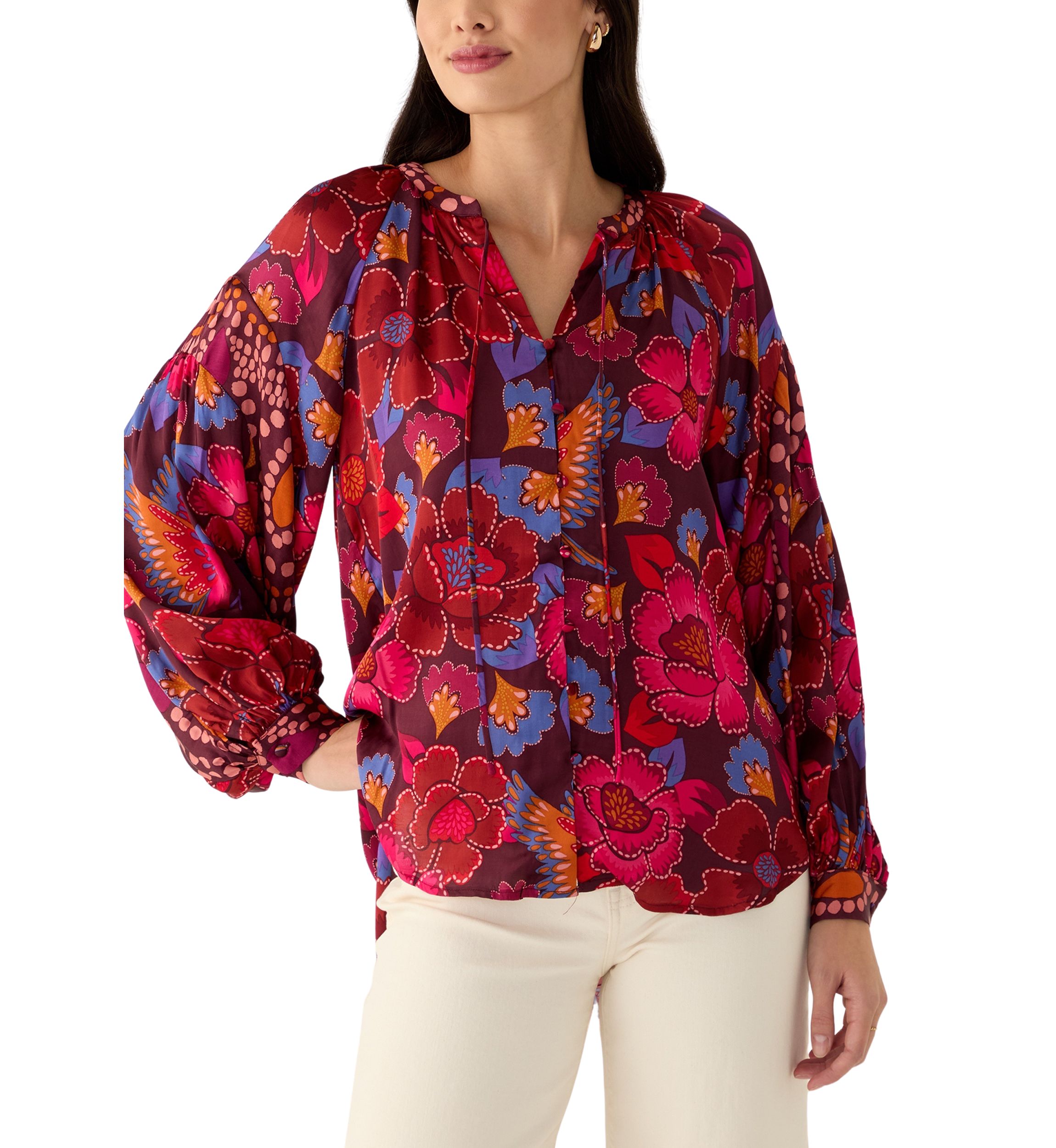 Womens Printed Split Neck Blouse
