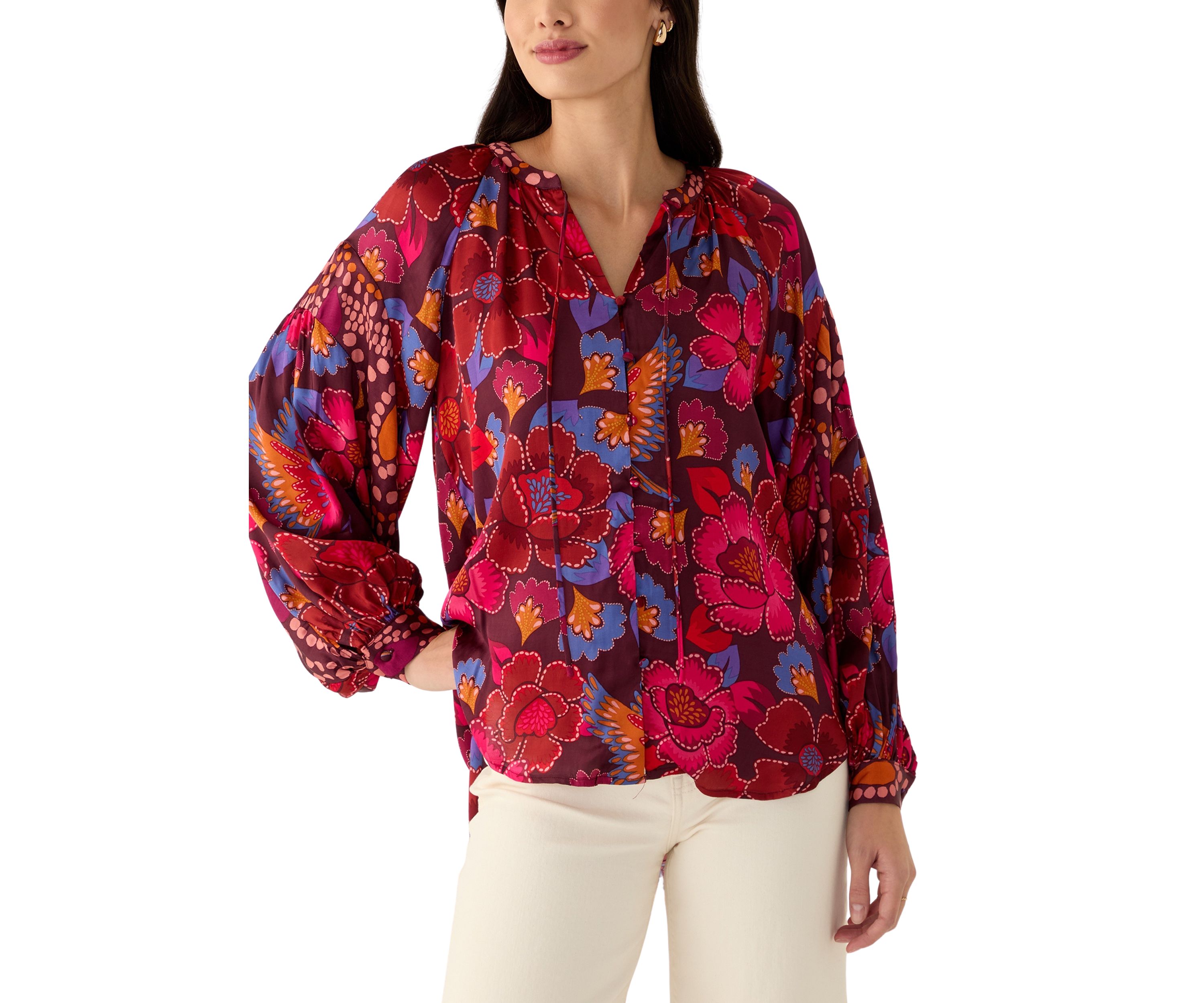 Womens Printed Split Neck Blouse