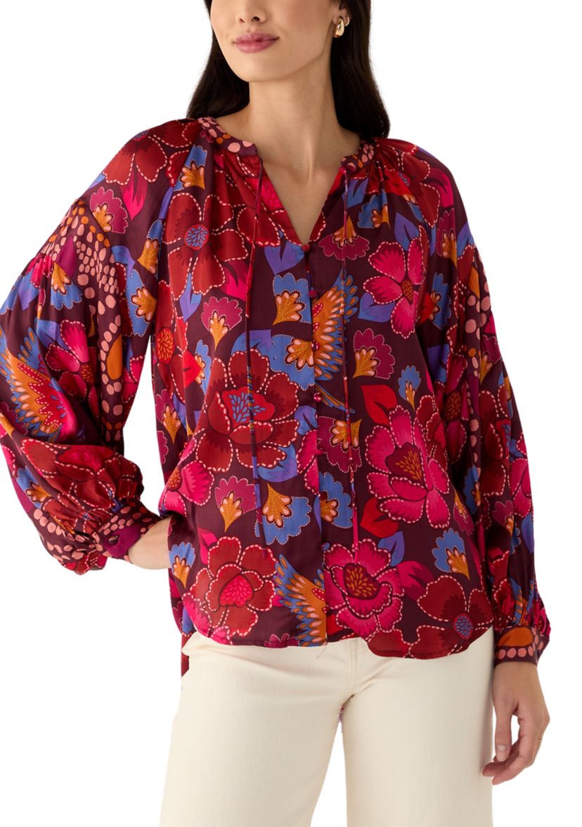 Womens Printed Split Neck Blouse