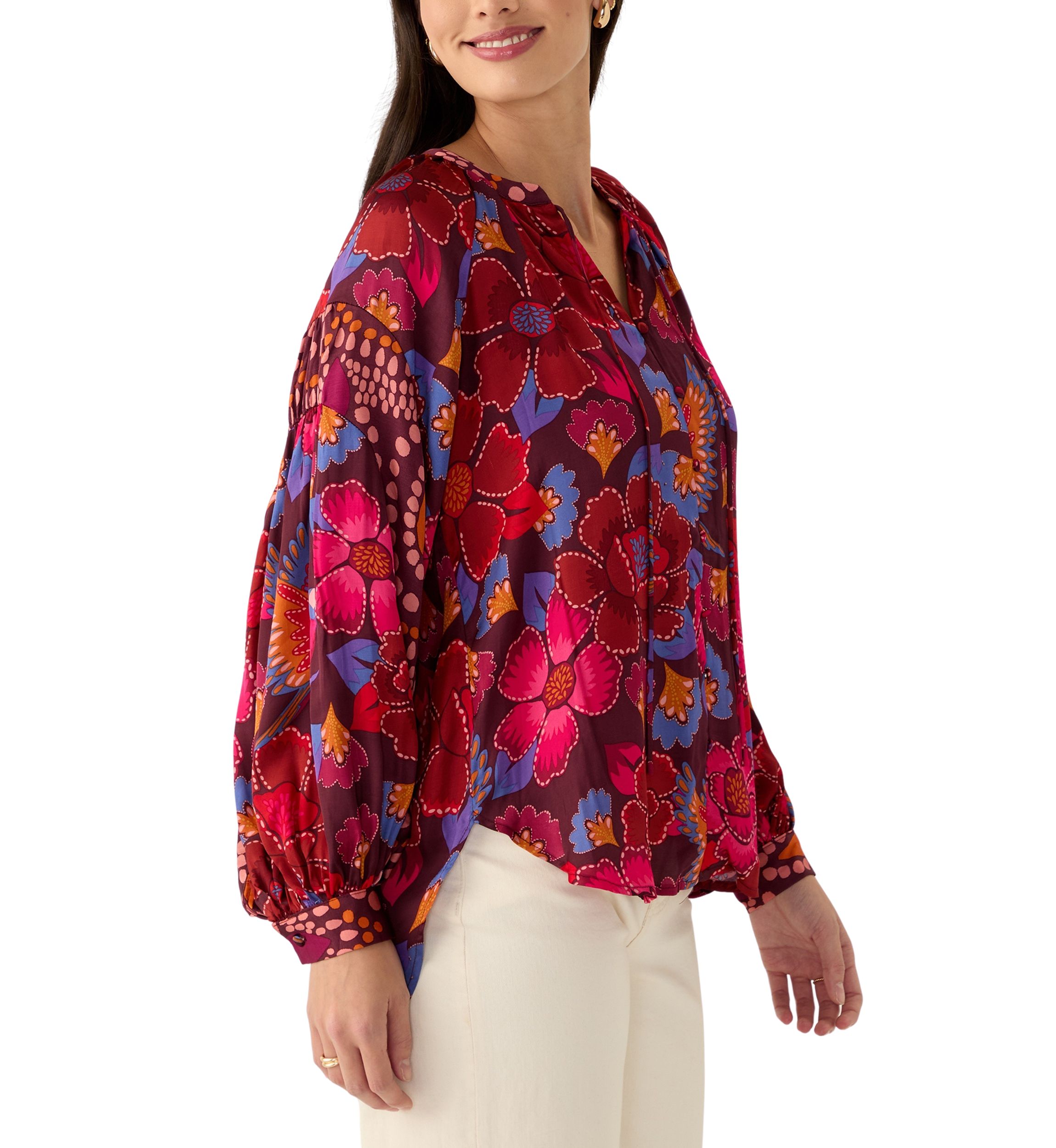 Womens Printed Split Neck Blouse