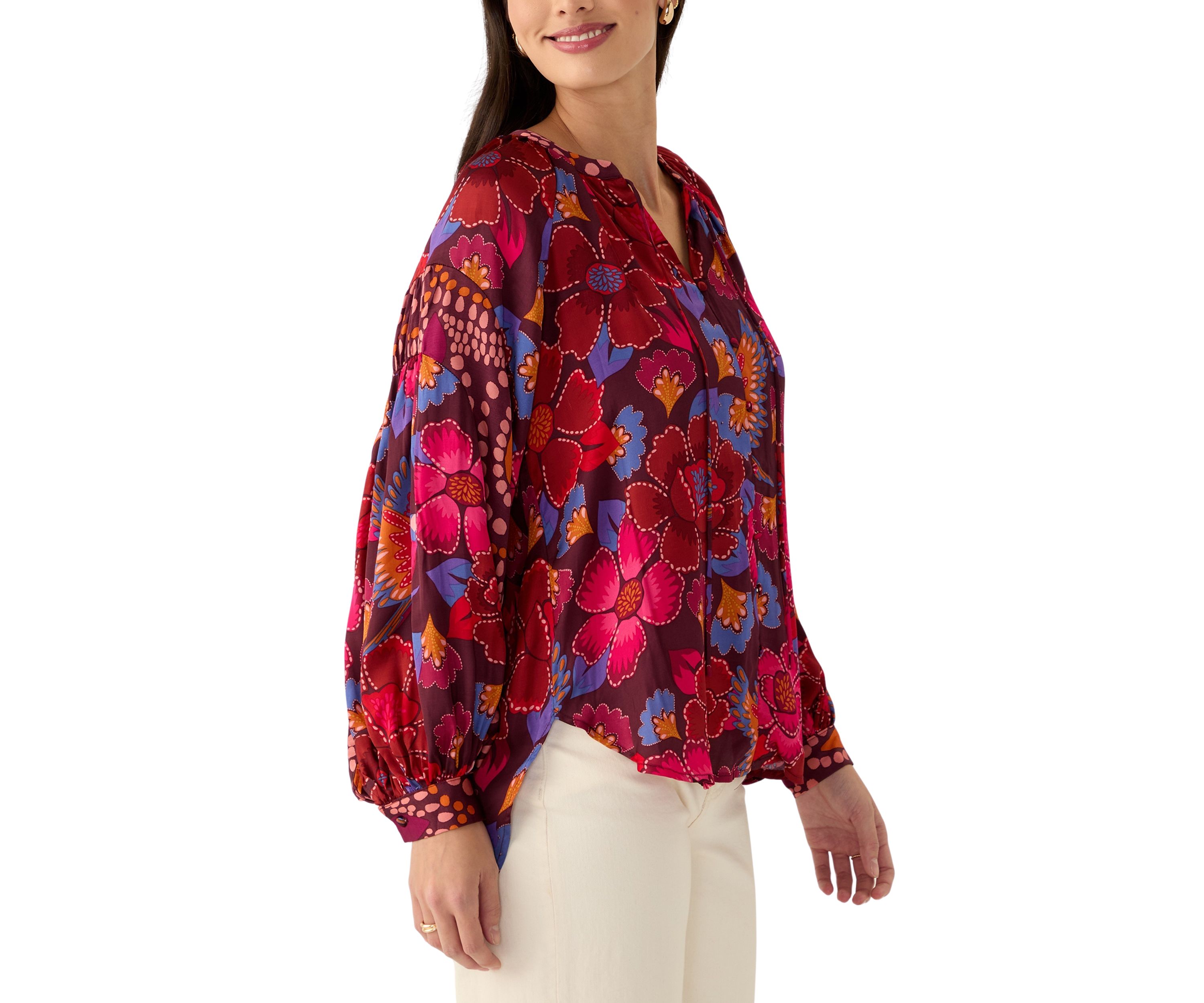 Womens Printed Split Neck Blouse