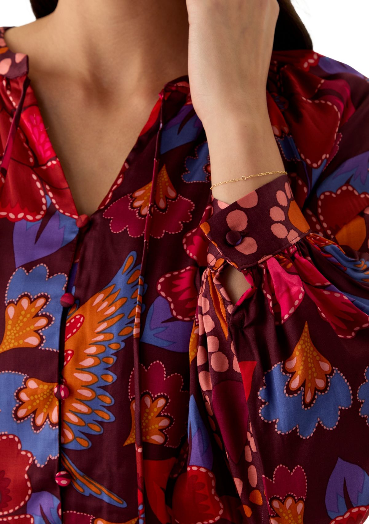 Womens Printed Split Neck Blouse