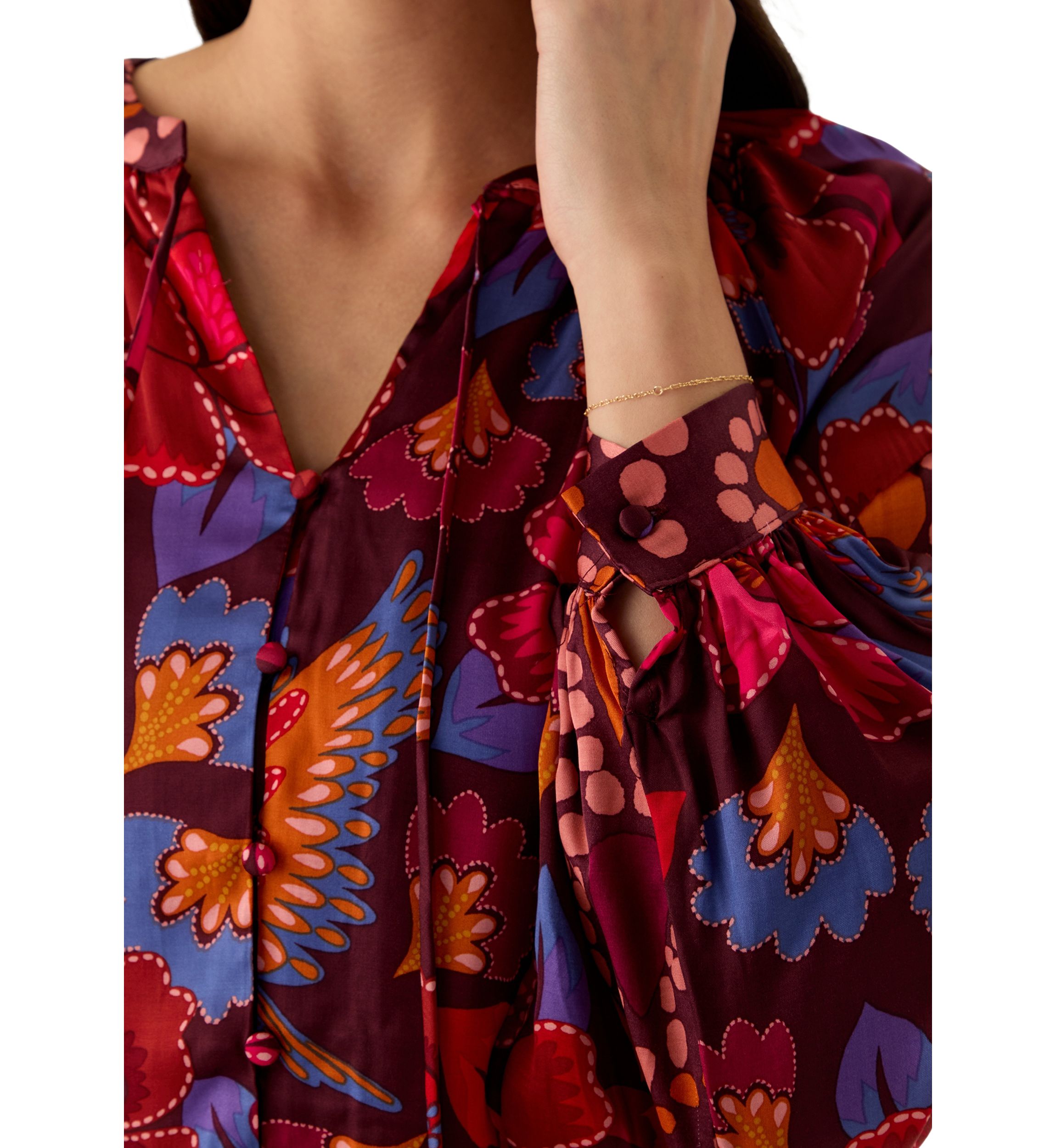 Womens Printed Split Neck Blouse