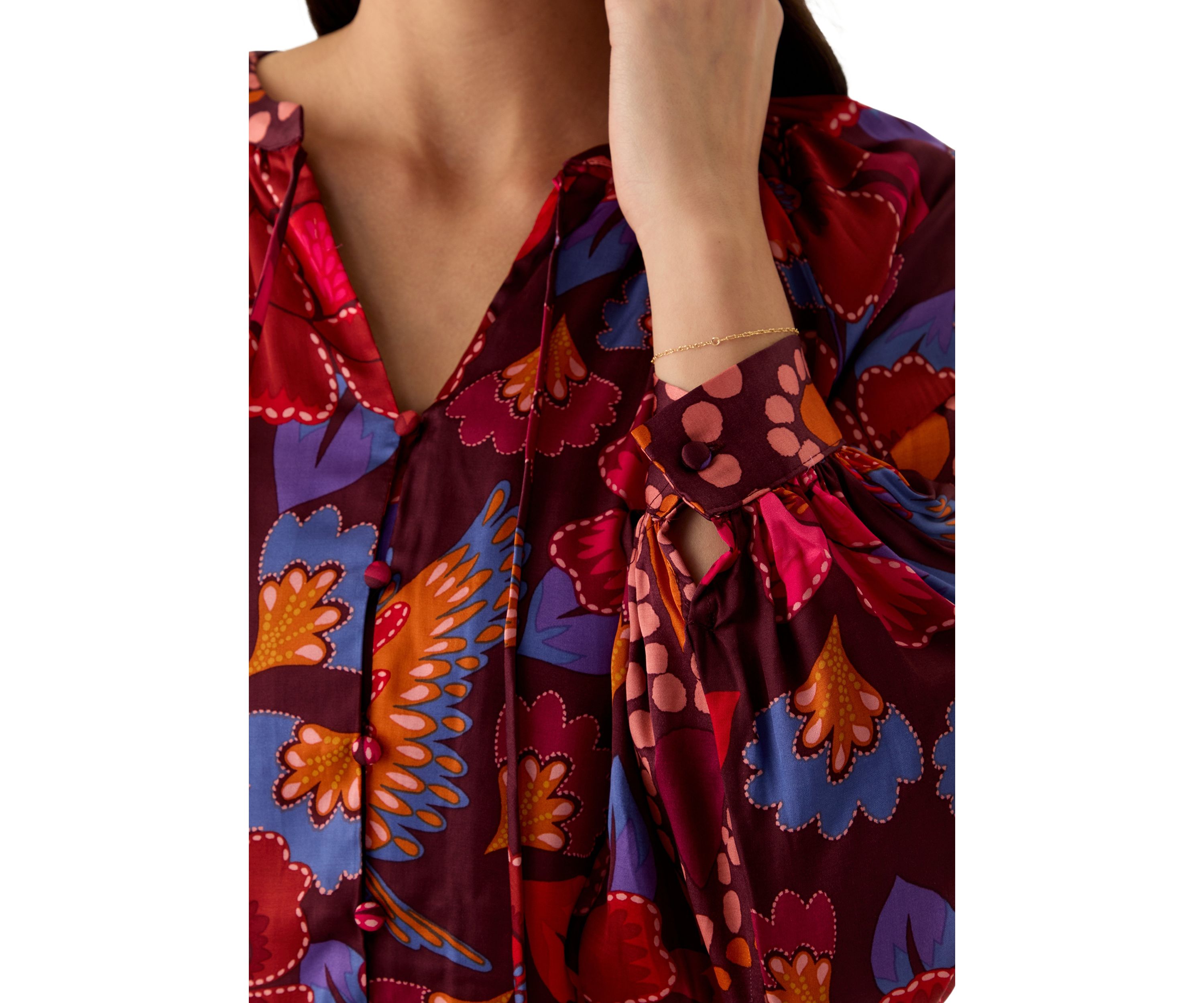 Womens Printed Split Neck Blouse