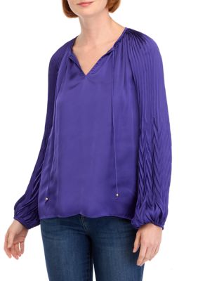 PHILOSOPHY BY REPUBLIC Women's Blouson Sleeve Tie Neck Satin Blouse, Small