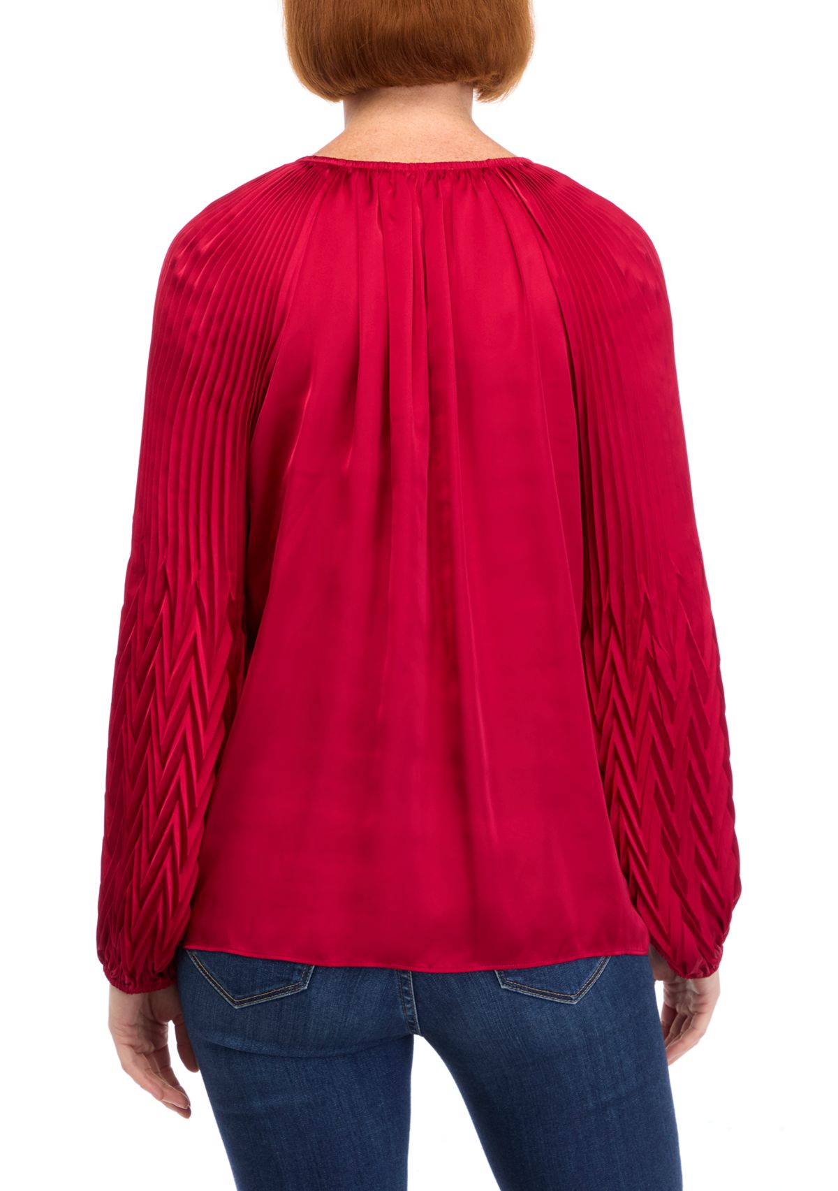 Womens Blouson Sleeve Tie Neck Satin Blouse