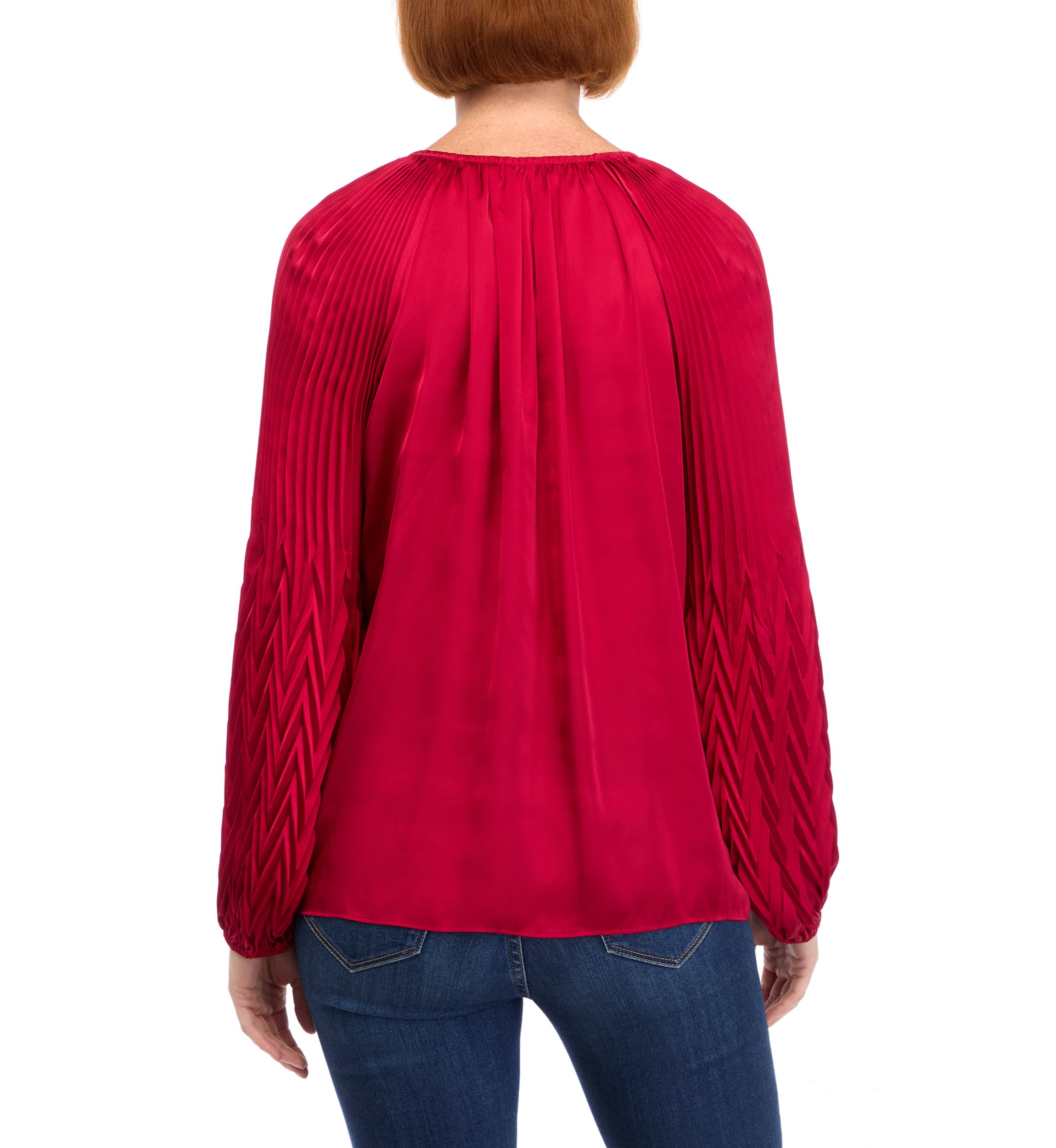 Womens Blouson Sleeve Tie Neck Satin Blouse
