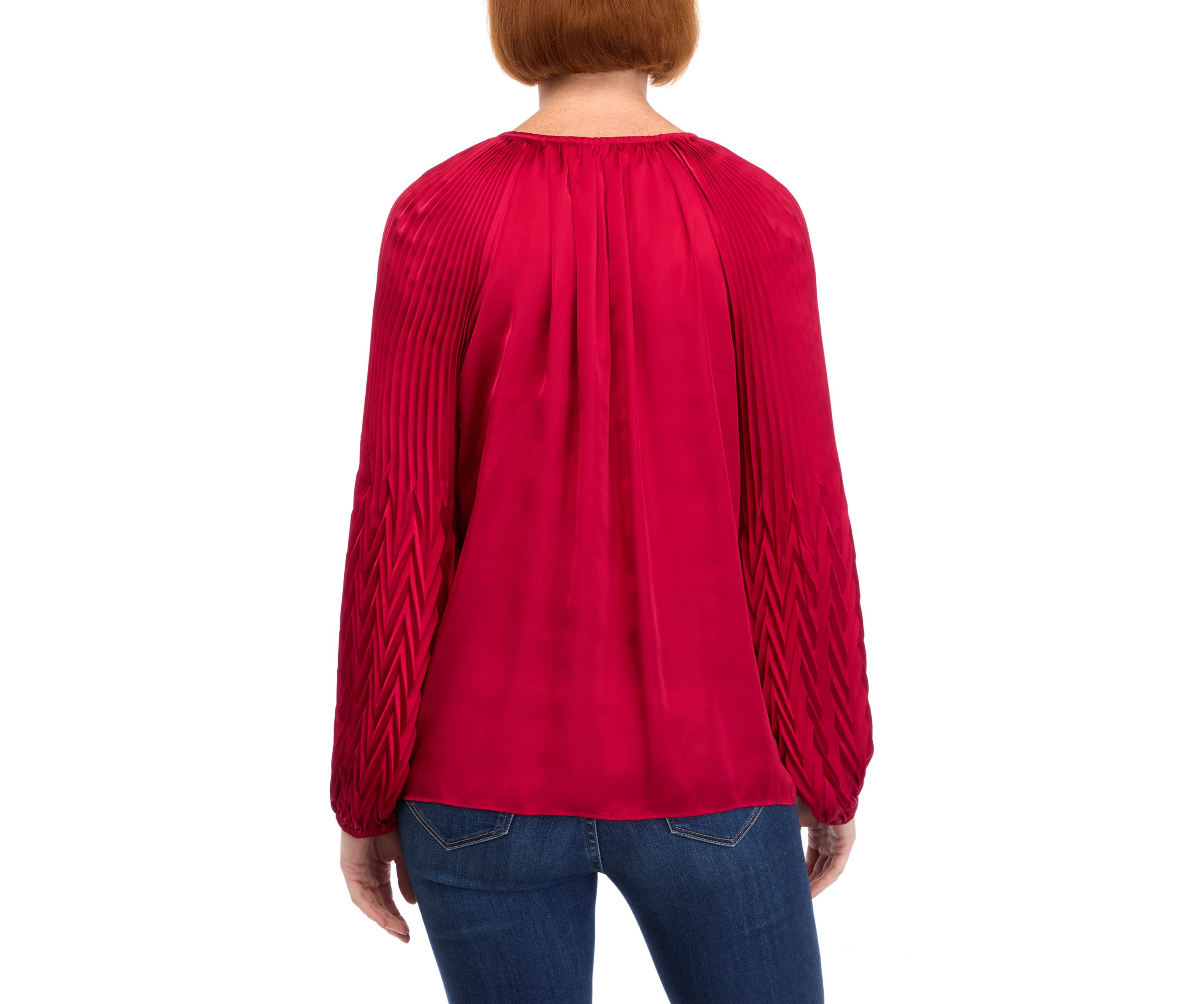 Womens Blouson Sleeve Tie Neck Satin Blouse