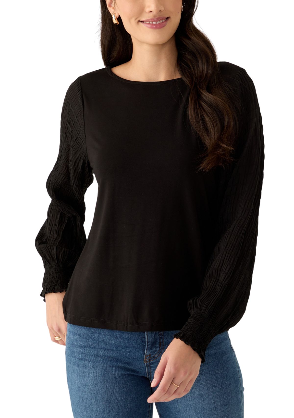 Womens Mixed Media Knit Top