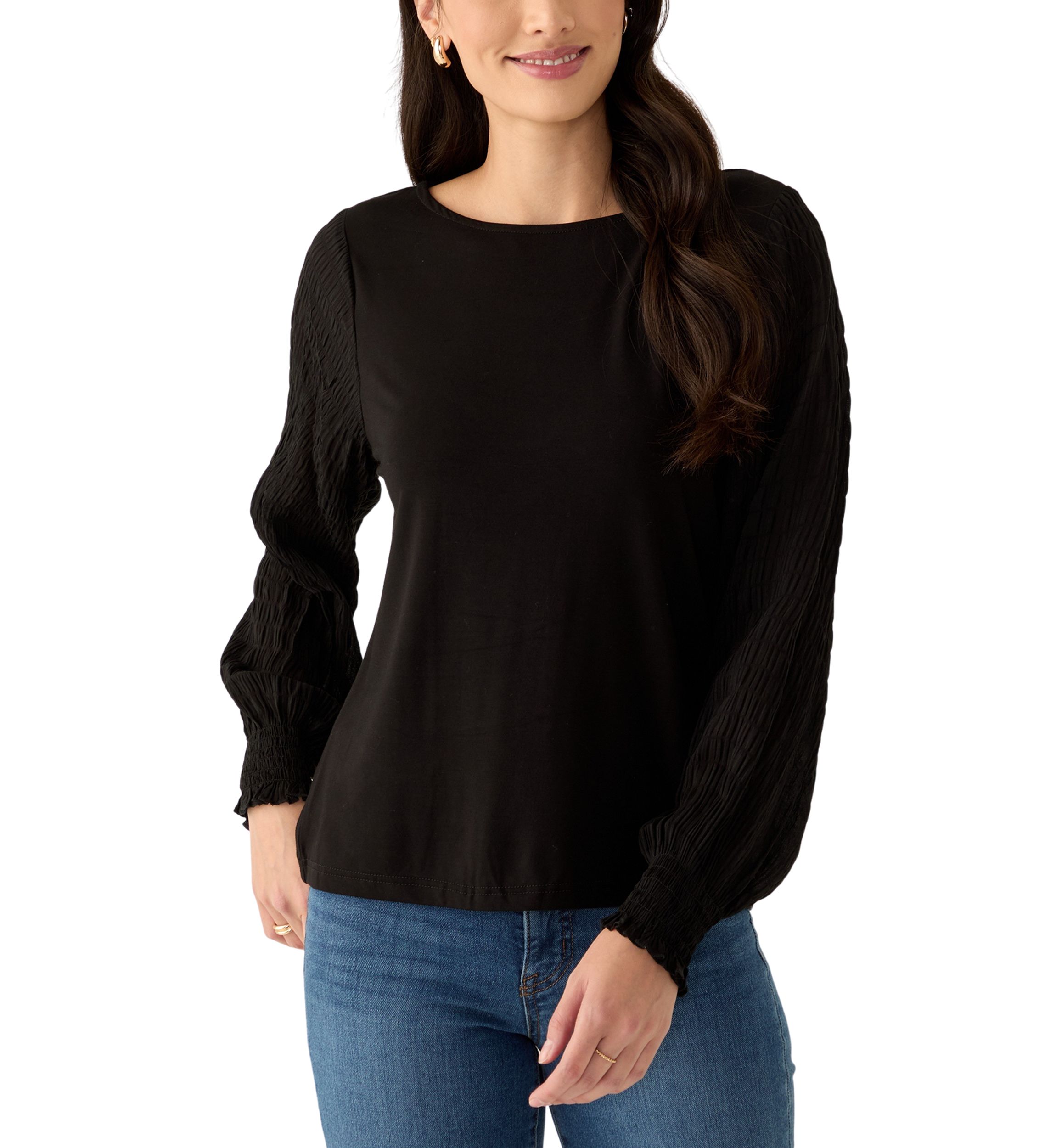 Womens Mixed Media Knit Top