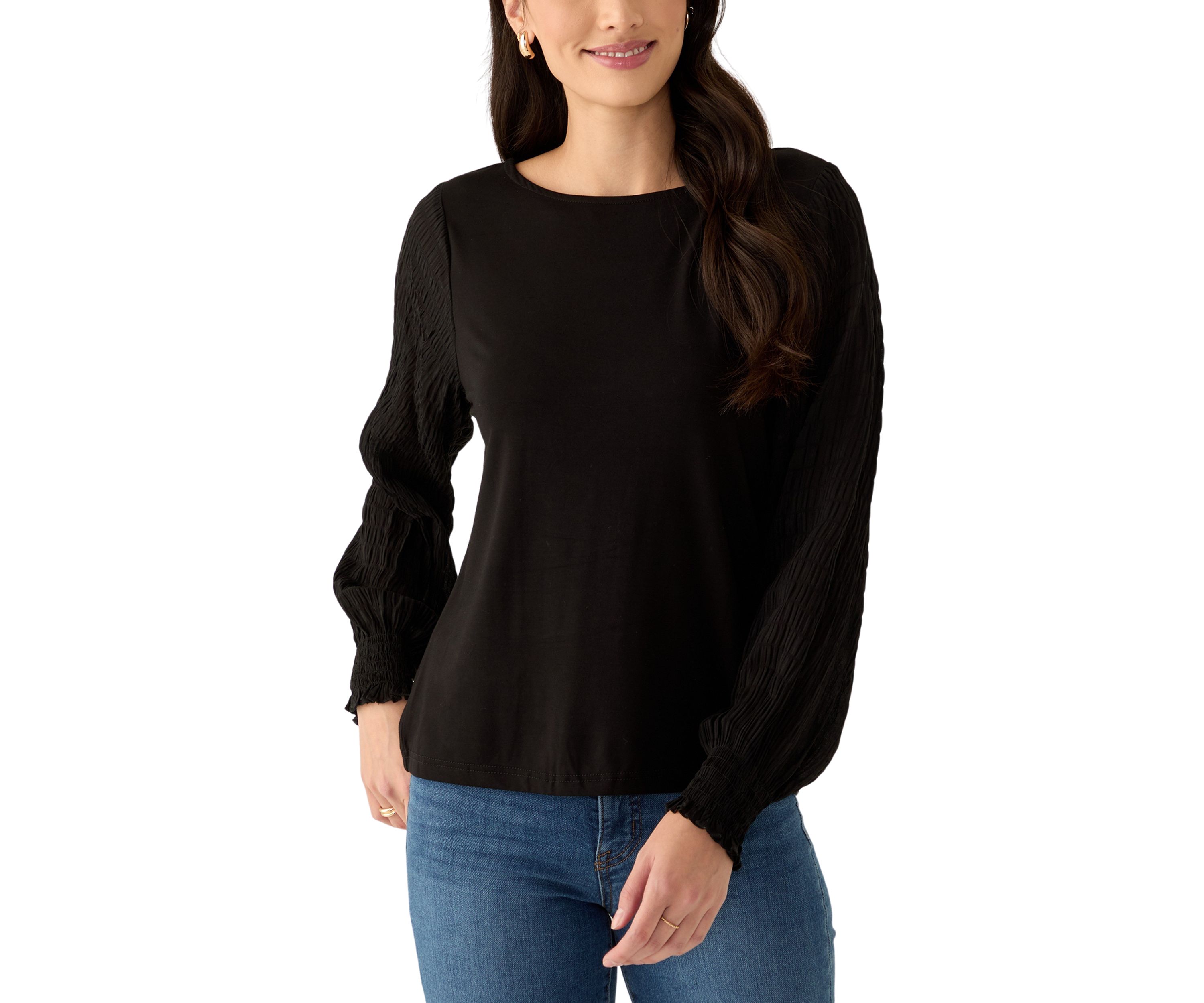 Womens Mixed Media Knit Top