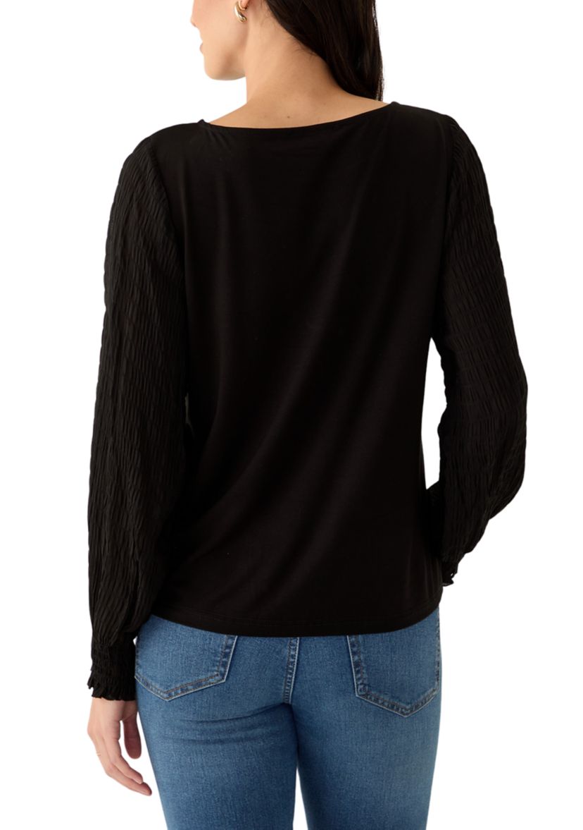 Womens Mixed Media Knit Top