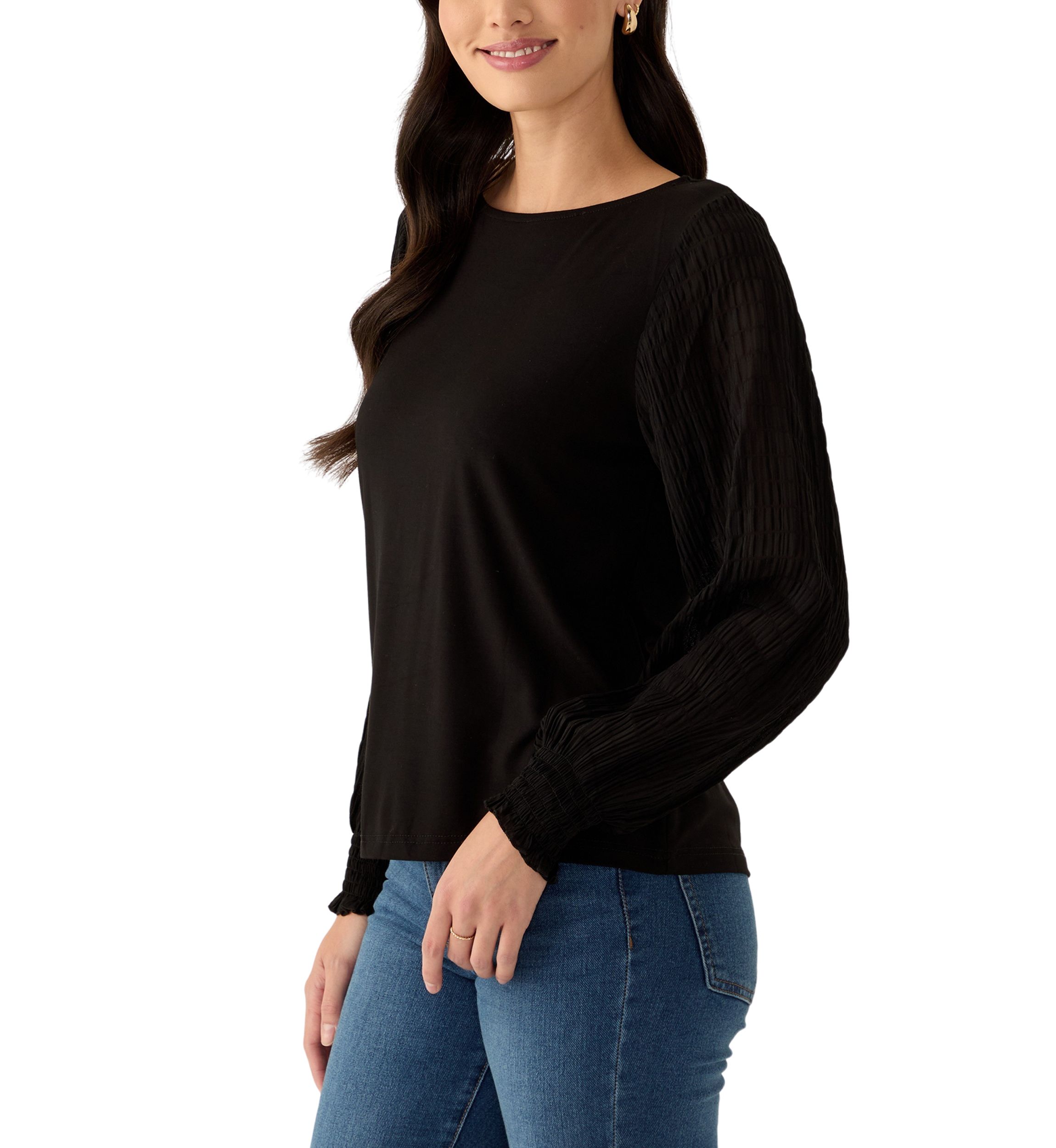 Womens Mixed Media Knit Top