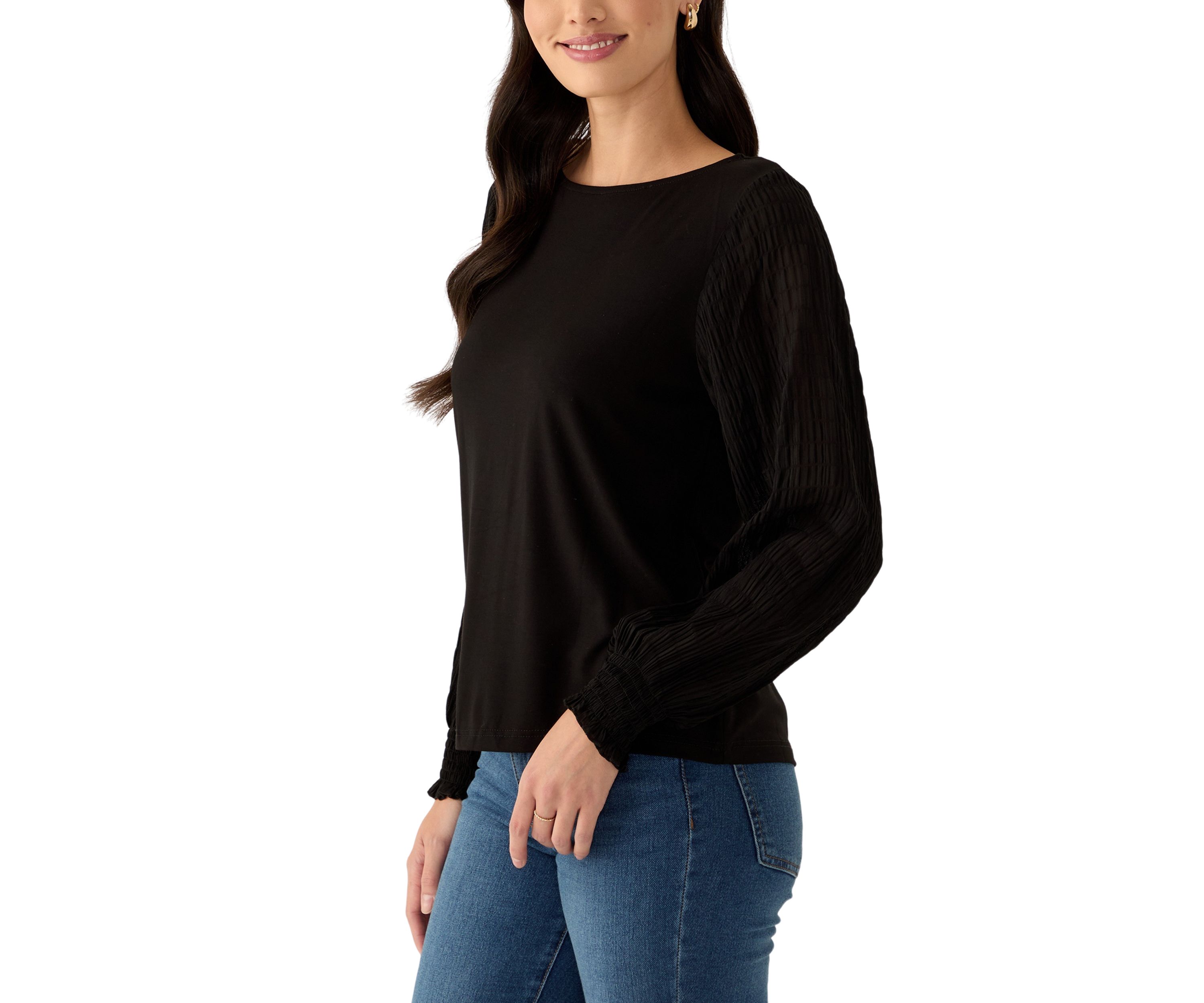 Womens Mixed Media Knit Top
