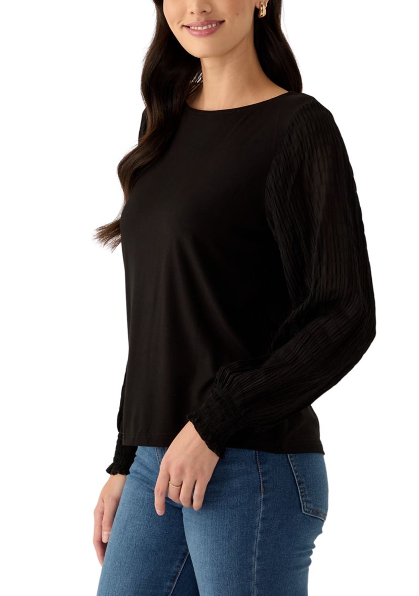 Womens Mixed Media Knit Top