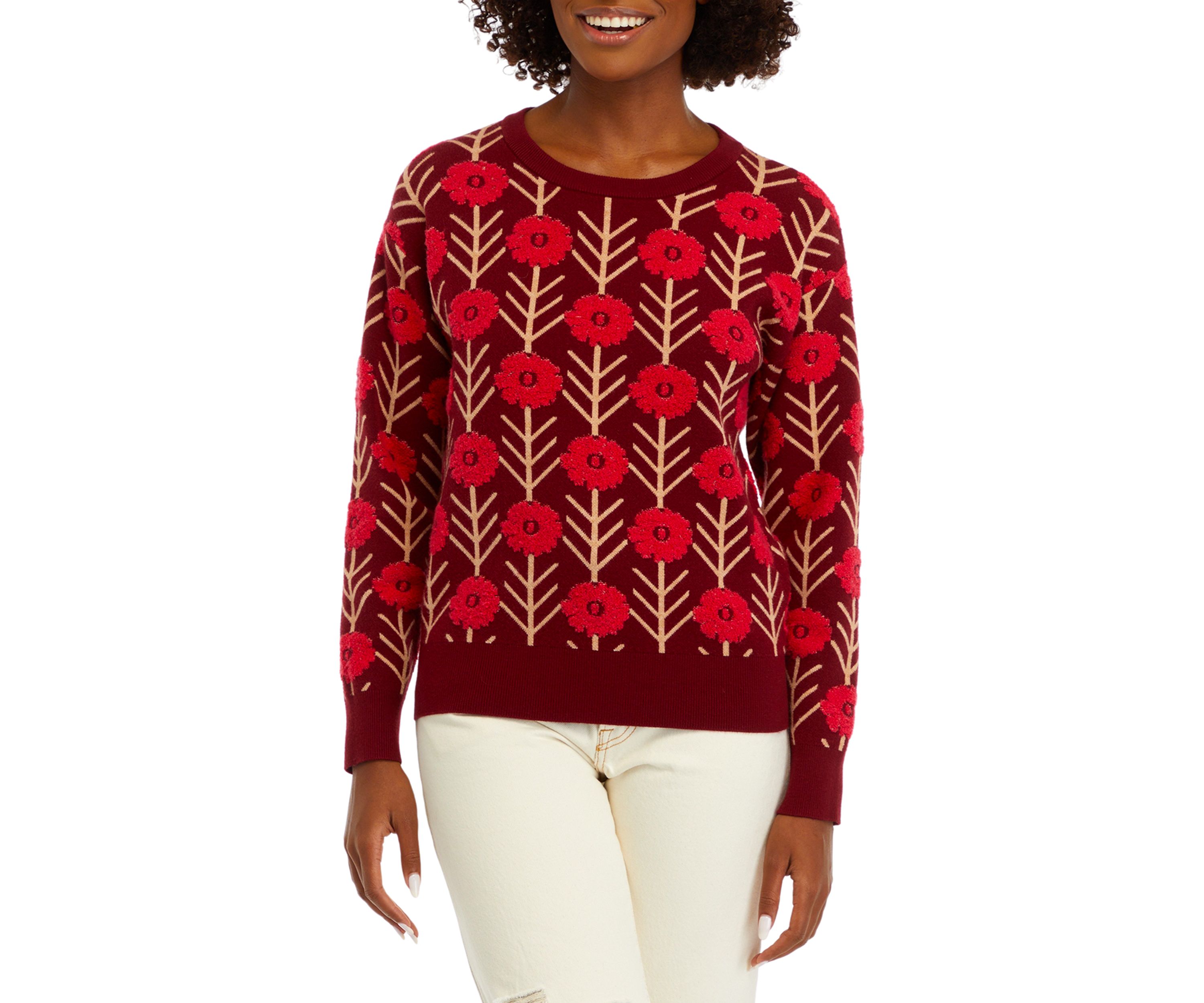 Long Sleeve Floral Jacquard Sweater 