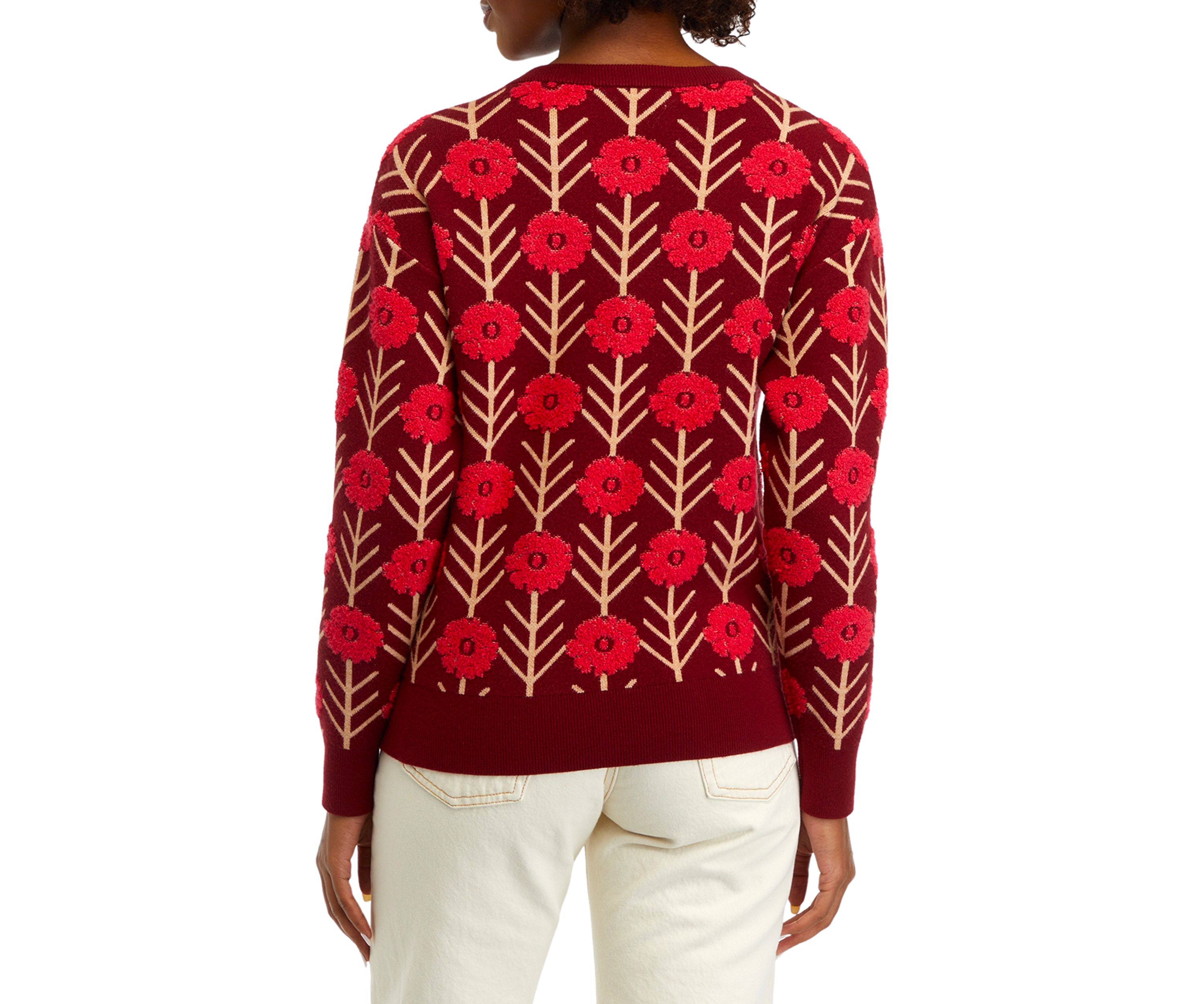 Long Sleeve Floral Jacquard Sweater 