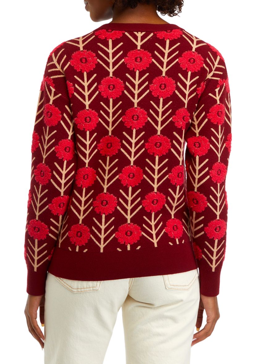 Long Sleeve Floral Jacquard Sweater 