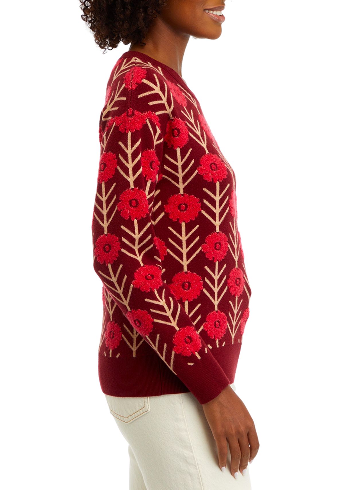 Long Sleeve Floral Jacquard Sweater 