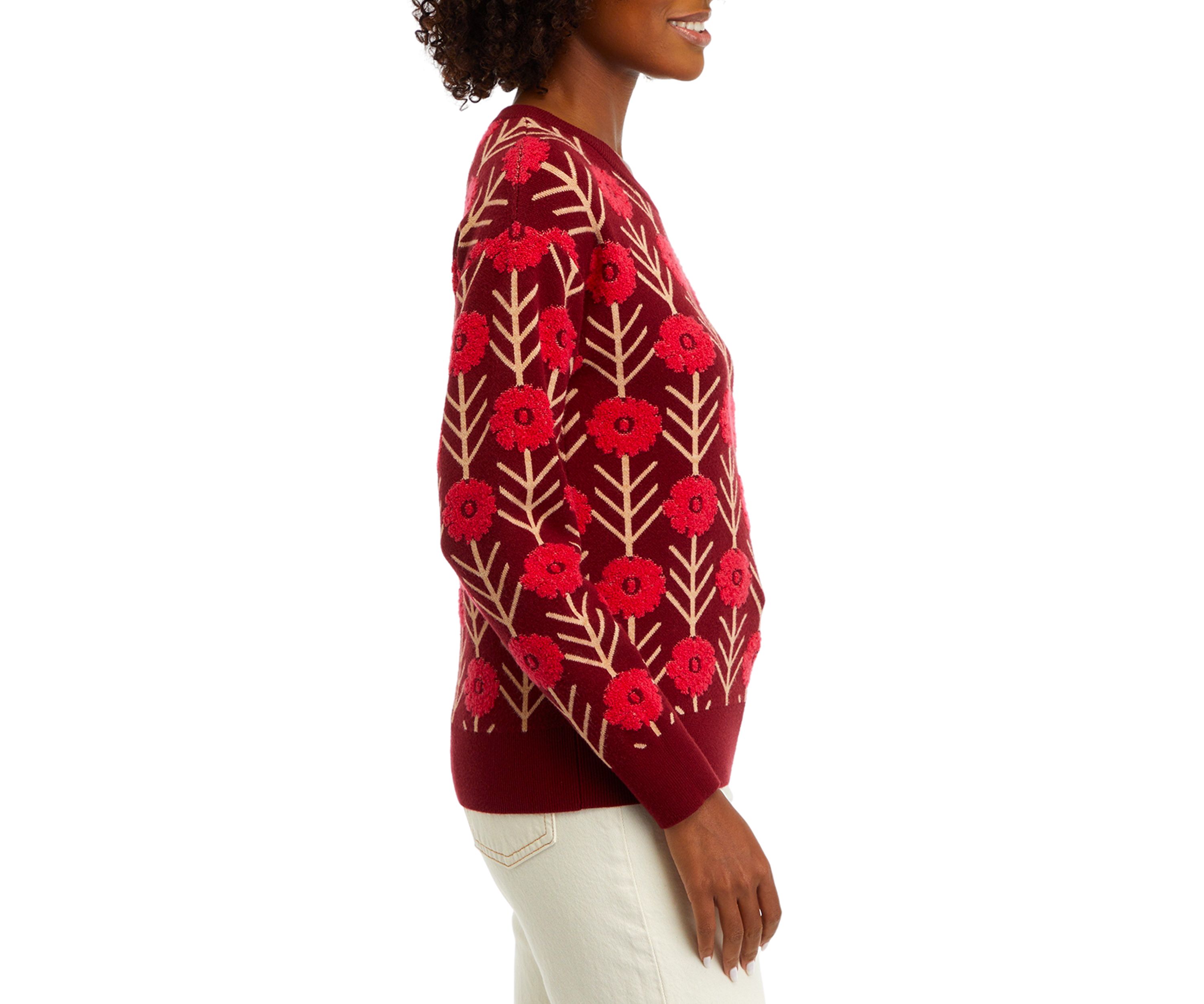 Long Sleeve Floral Jacquard Sweater 
