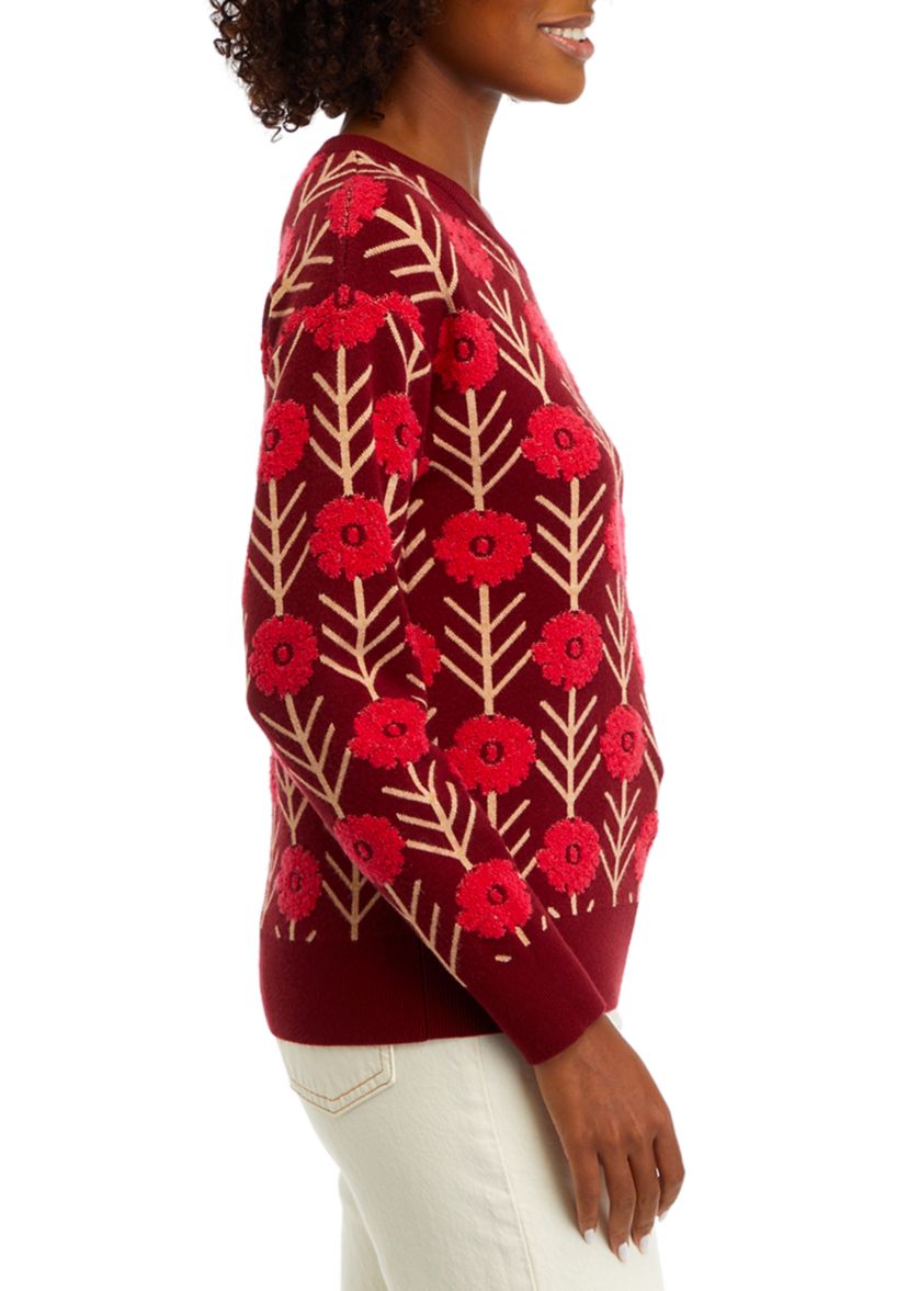 Long Sleeve Floral Jacquard Sweater 