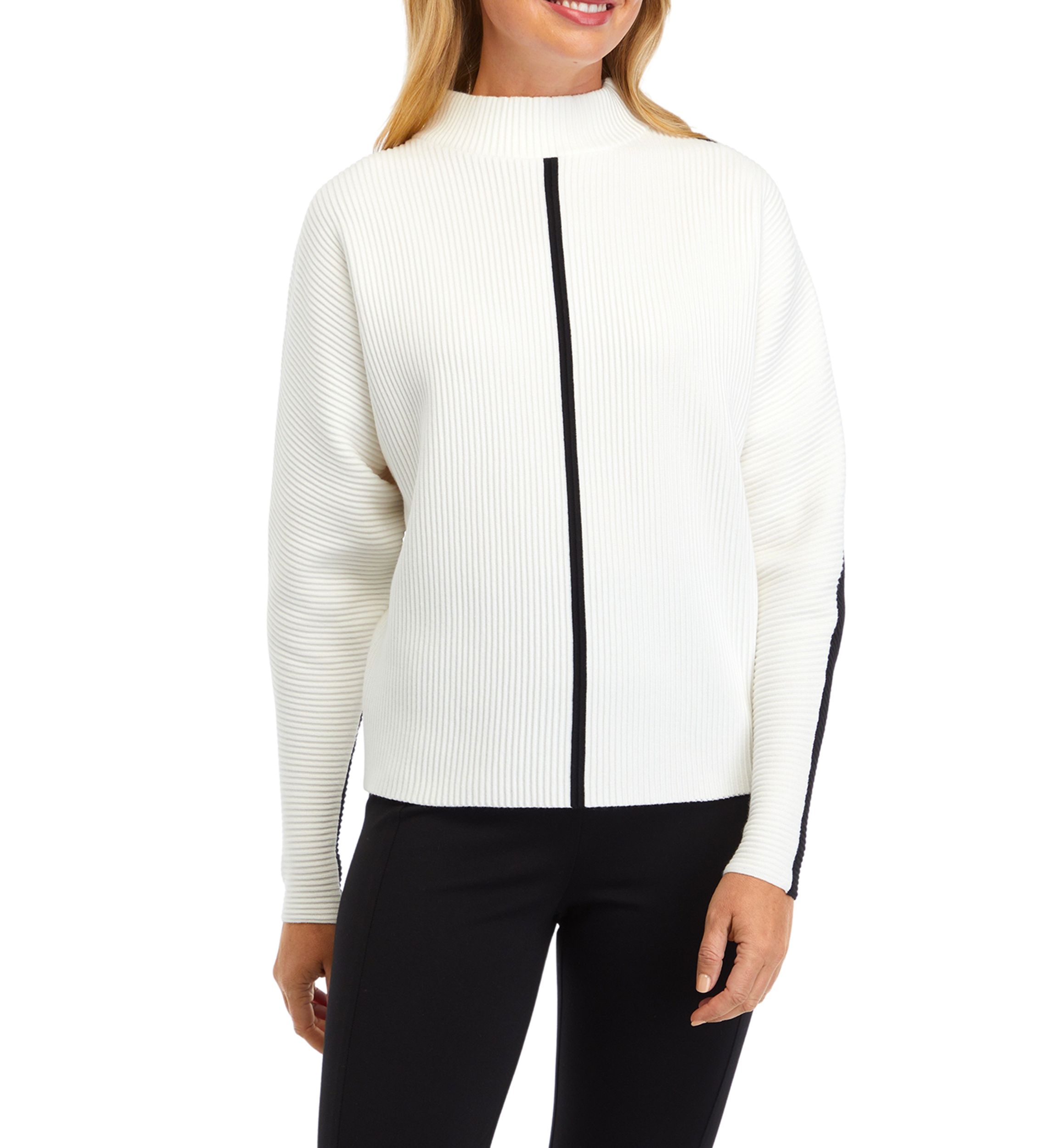 Womens Dolman Contrast Stitch Mock Neck Sweater 