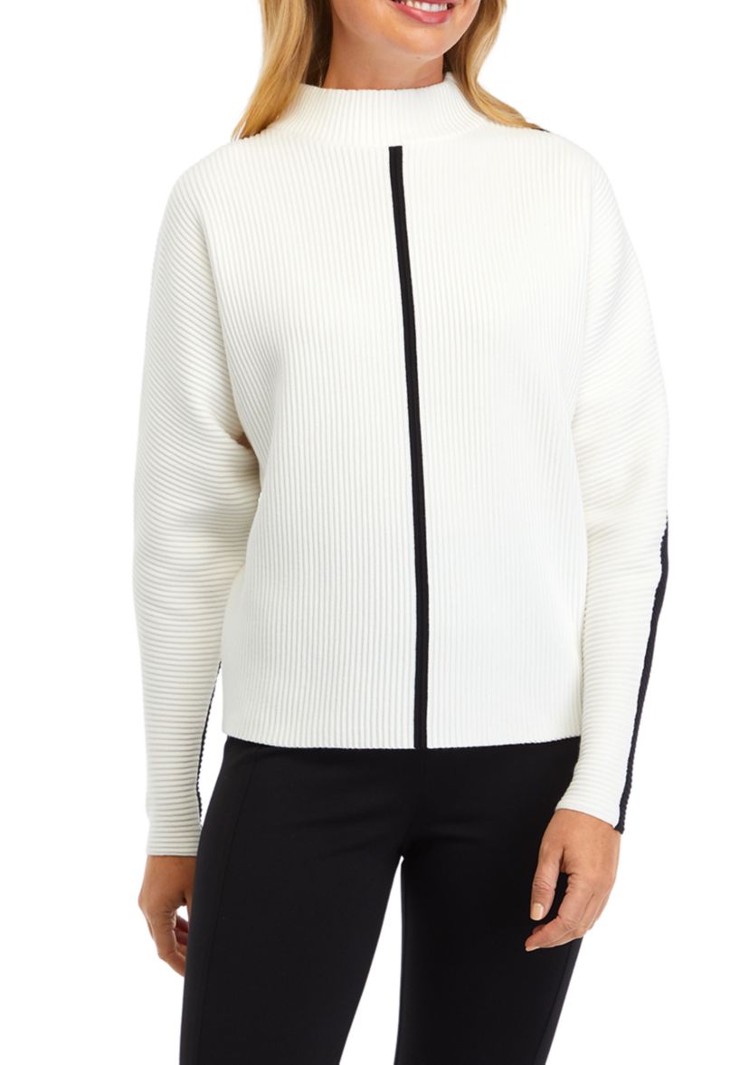 Womens Dolman Contrast Stitch Mock Neck Sweater 