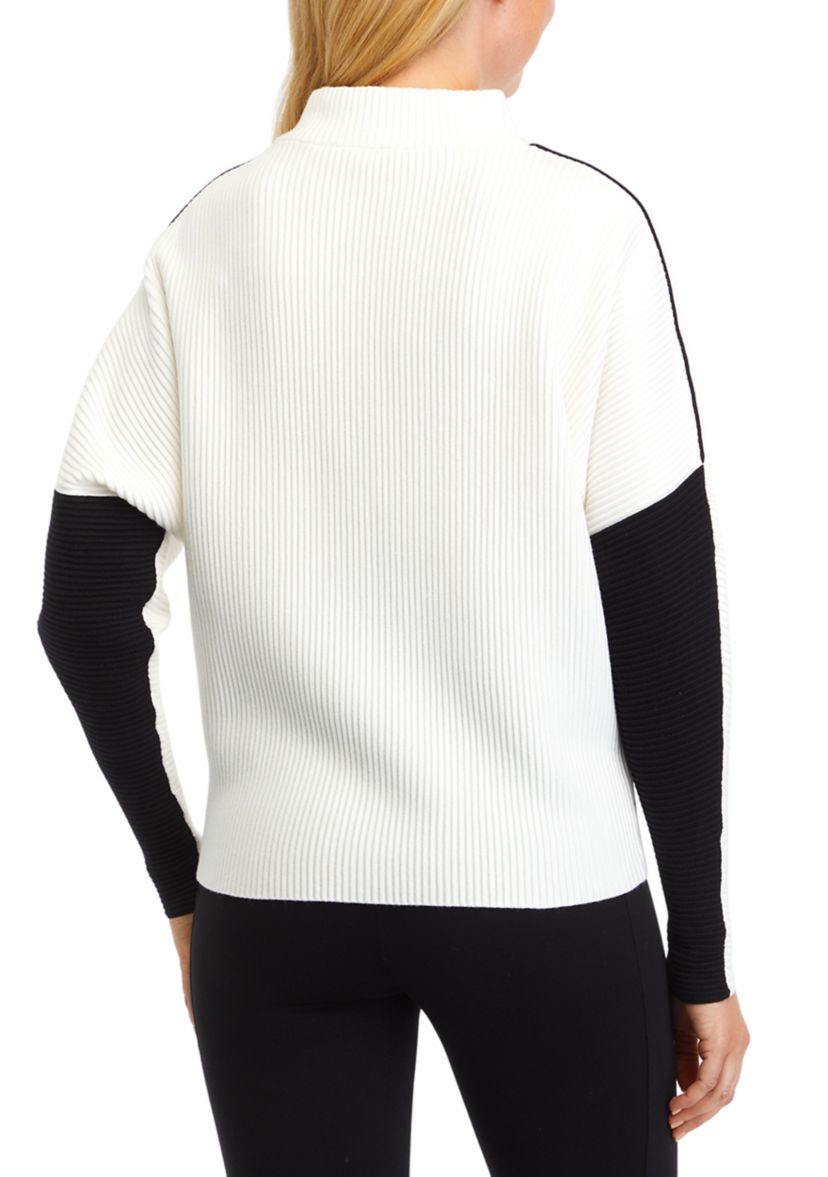 Womens Dolman Contrast Stitch Mock Neck Sweater 