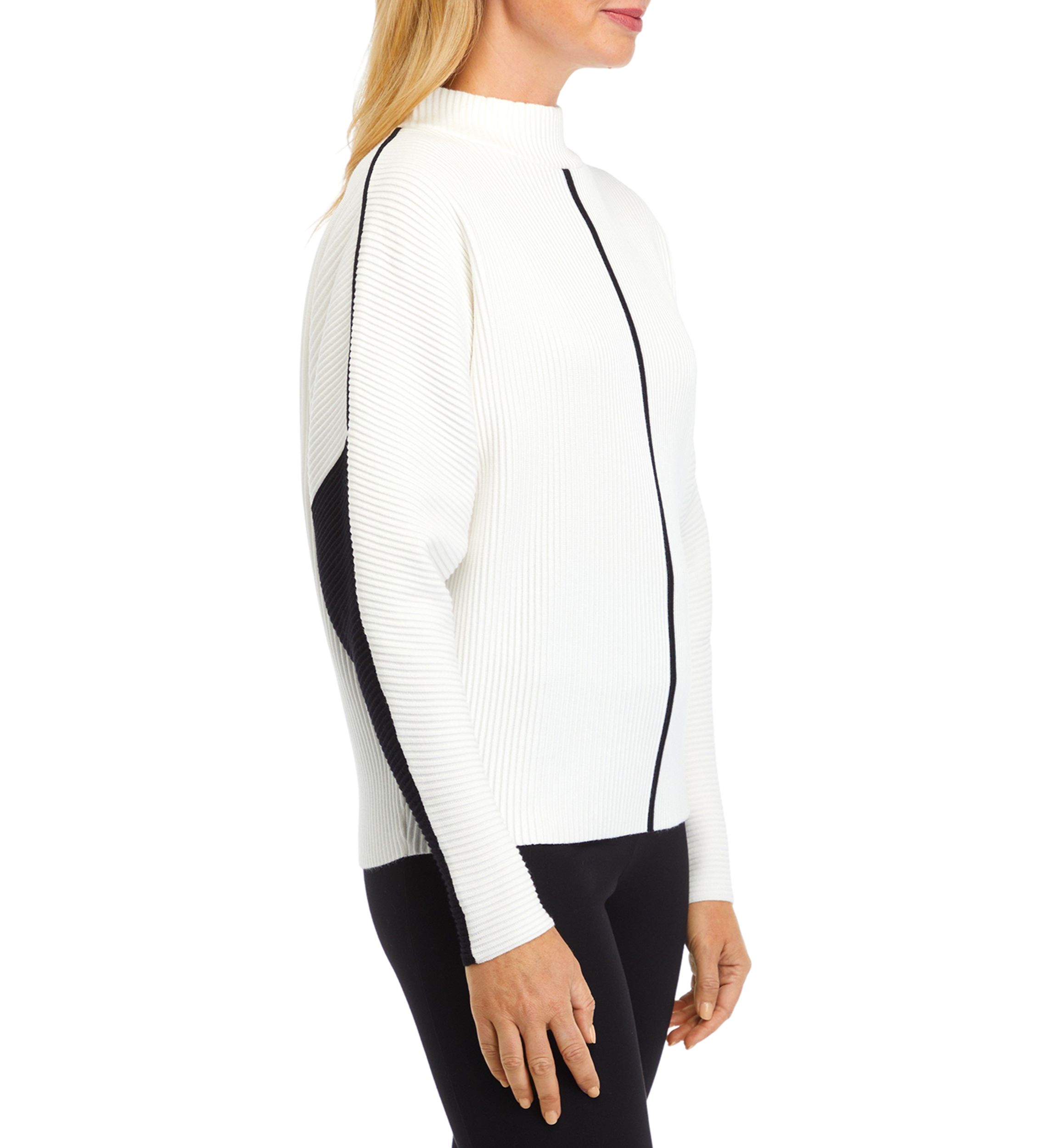 Womens Dolman Contrast Stitch Mock Neck Sweater 