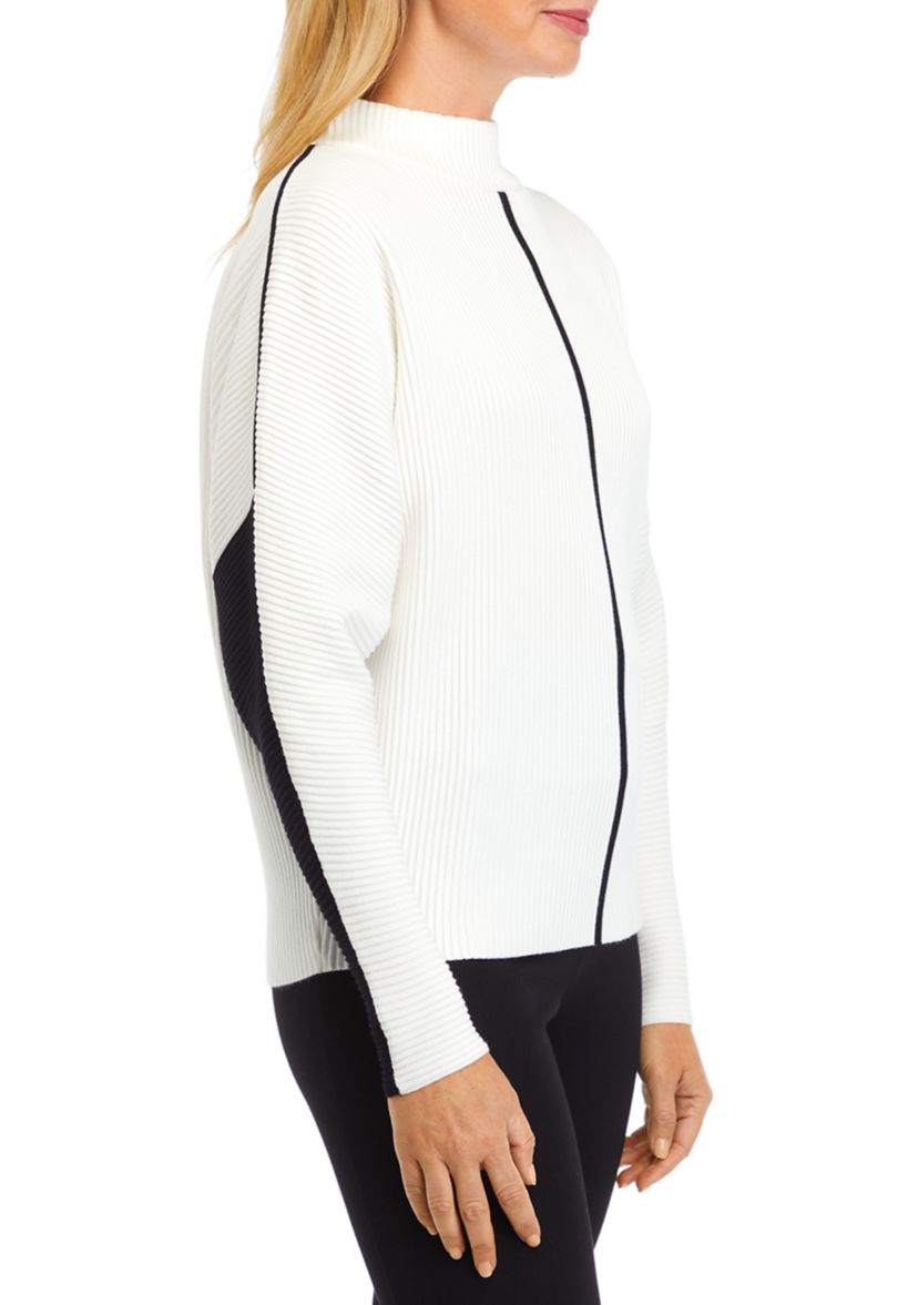 Womens Dolman Contrast Stitch Mock Neck Sweater 