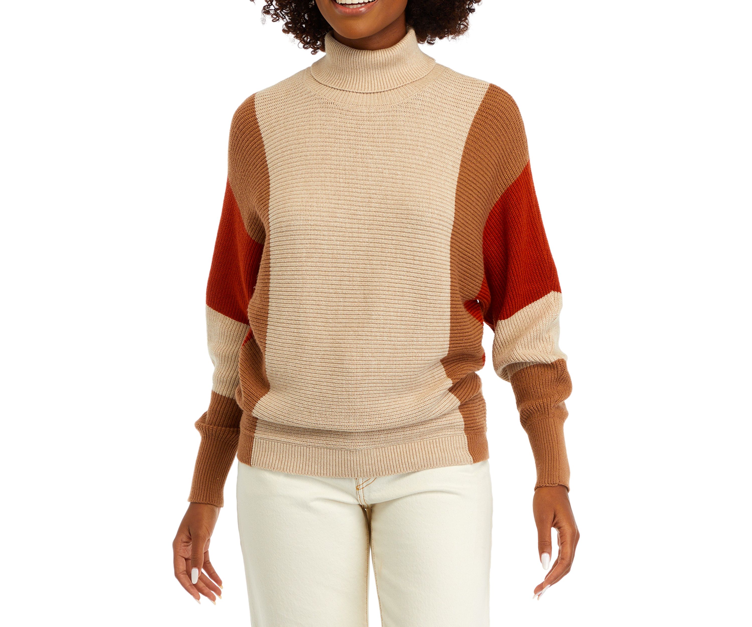 Womens Color Block Dolman Sweater 