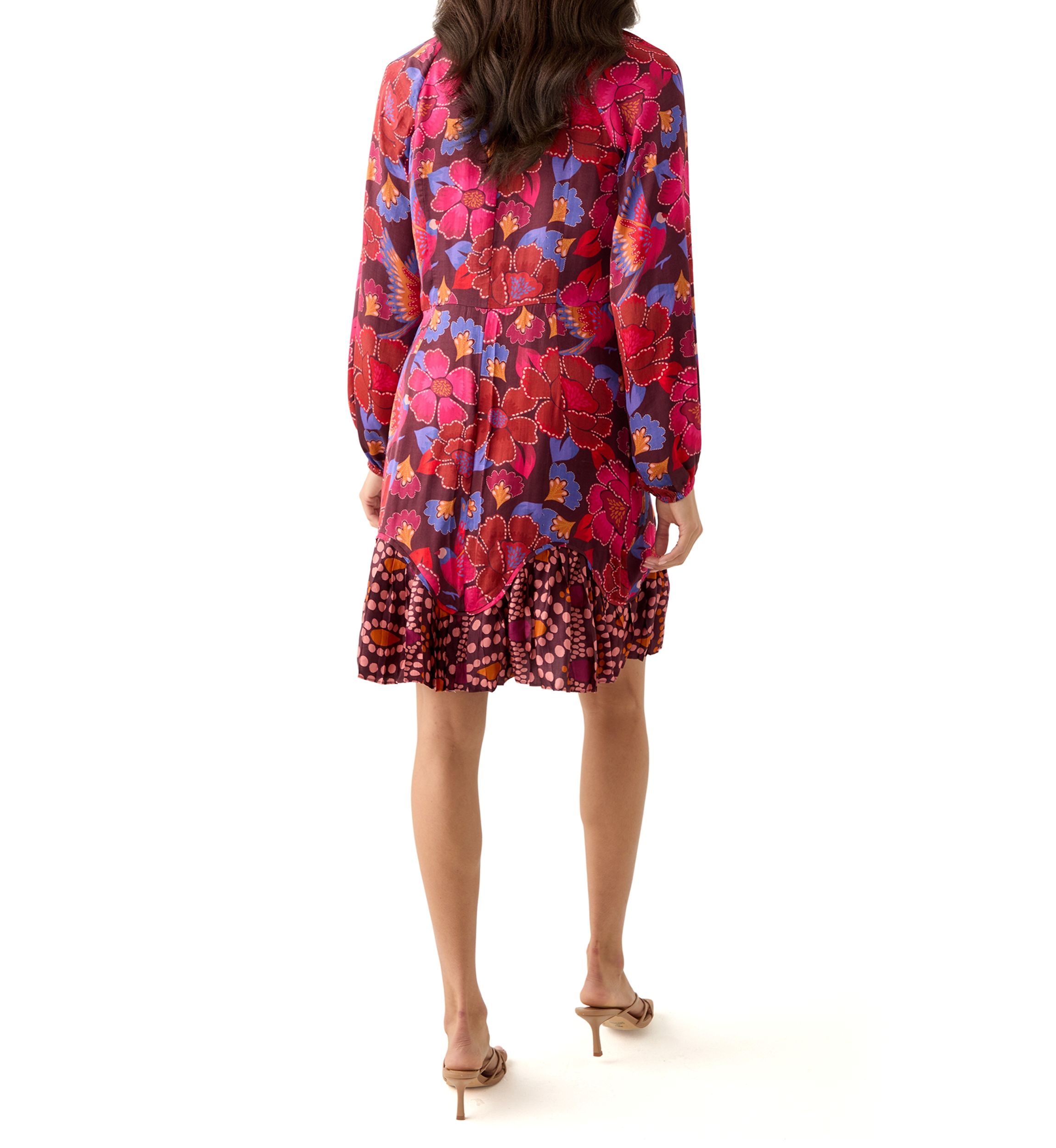 Womens Long Sleeve Ruffle Hem Floral Dress