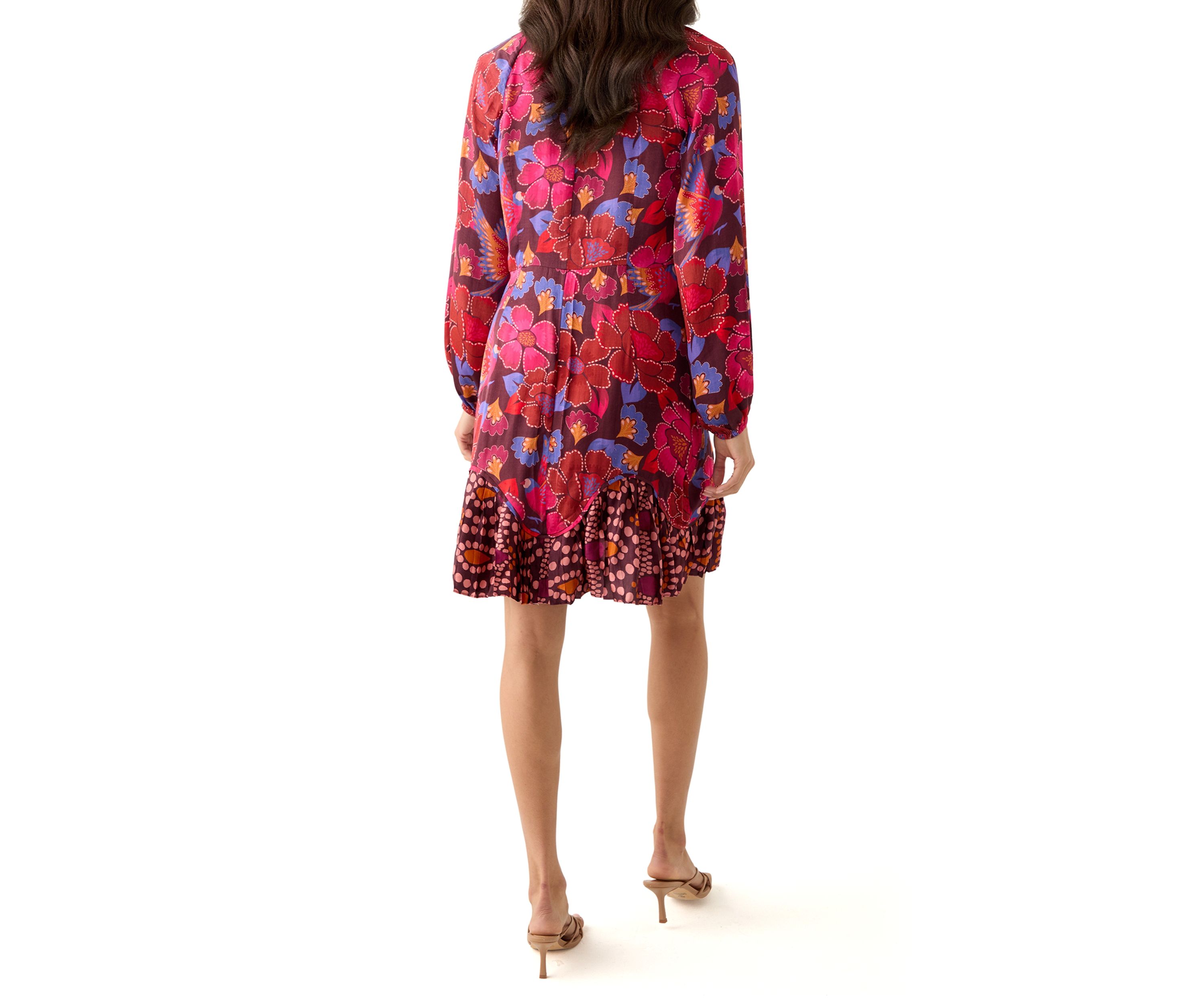 Womens Long Sleeve Ruffle Hem Floral Dress