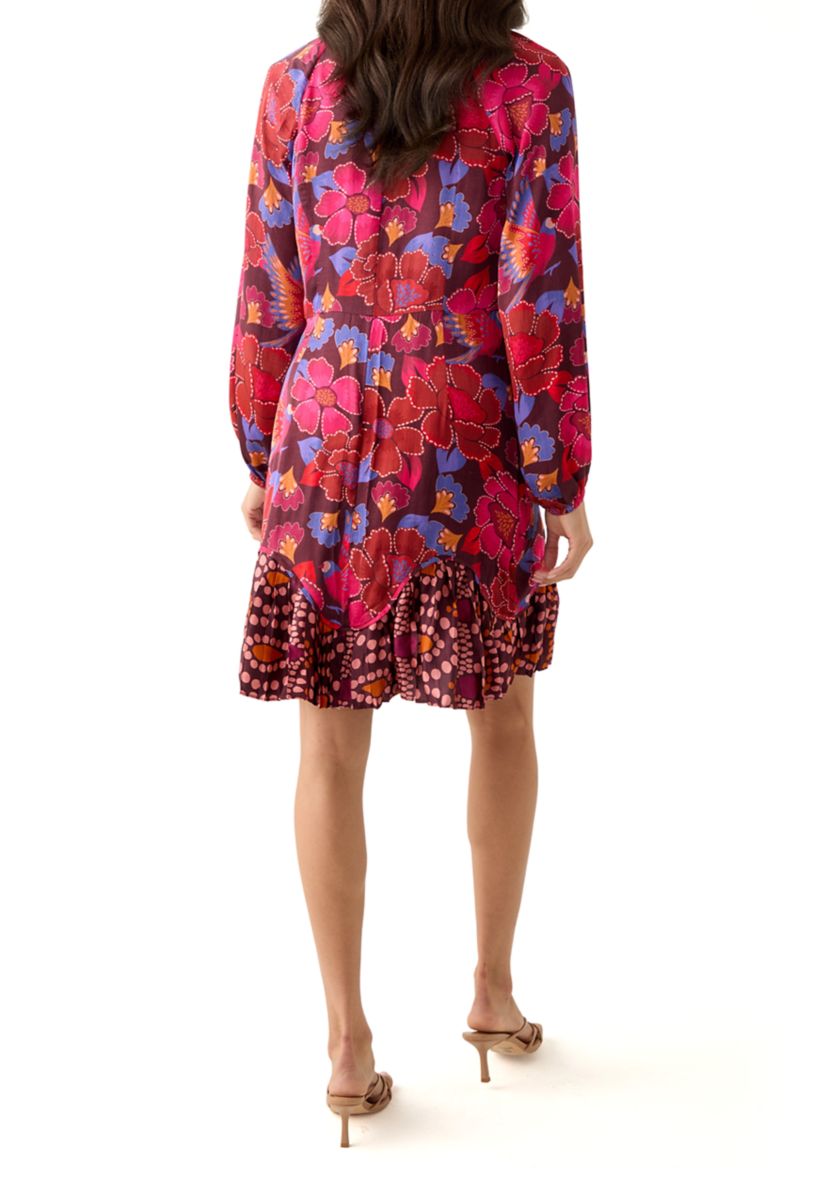 Womens Long Sleeve Ruffle Hem Floral Dress