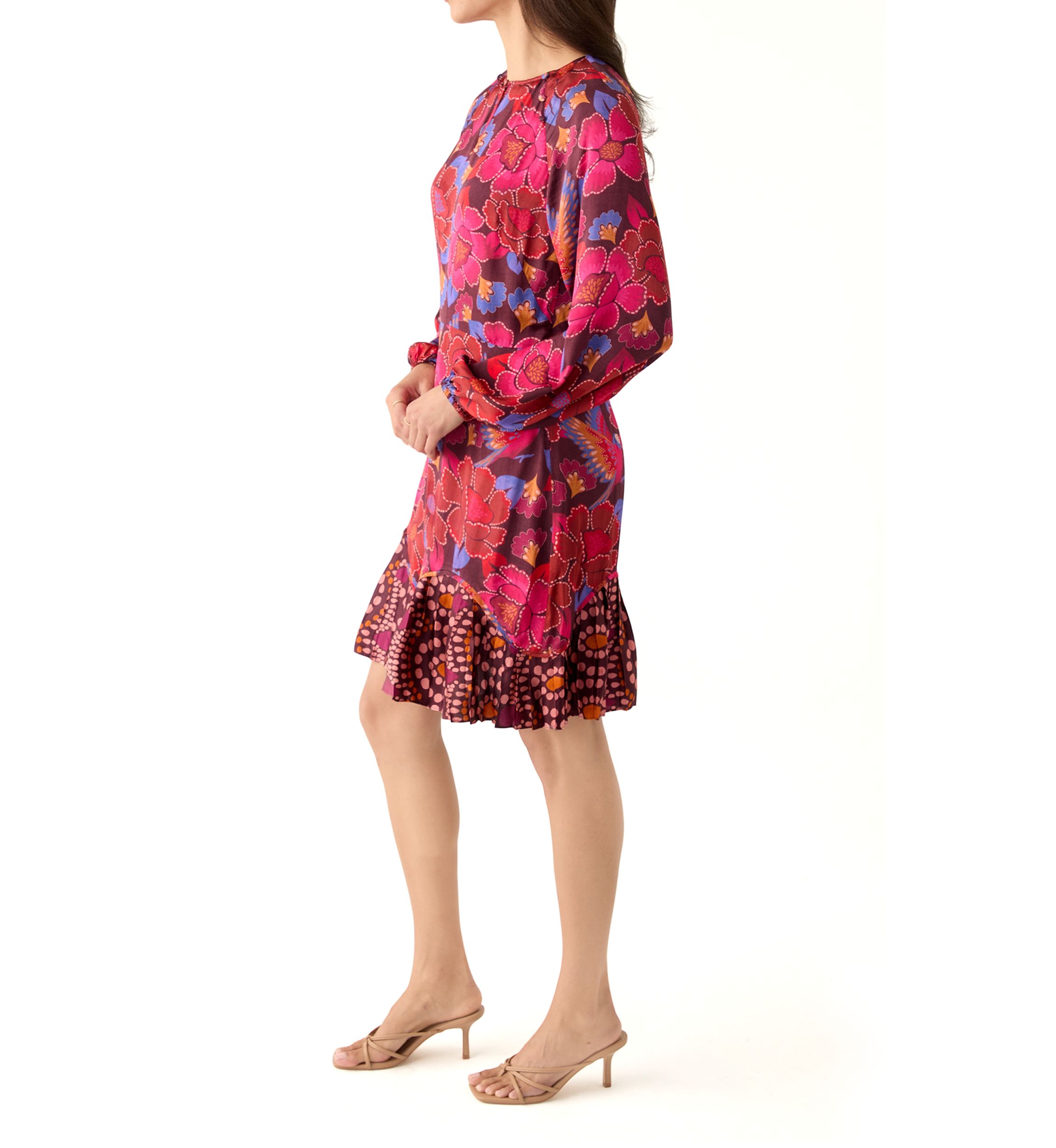 Womens Long Sleeve Ruffle Hem Floral Dress