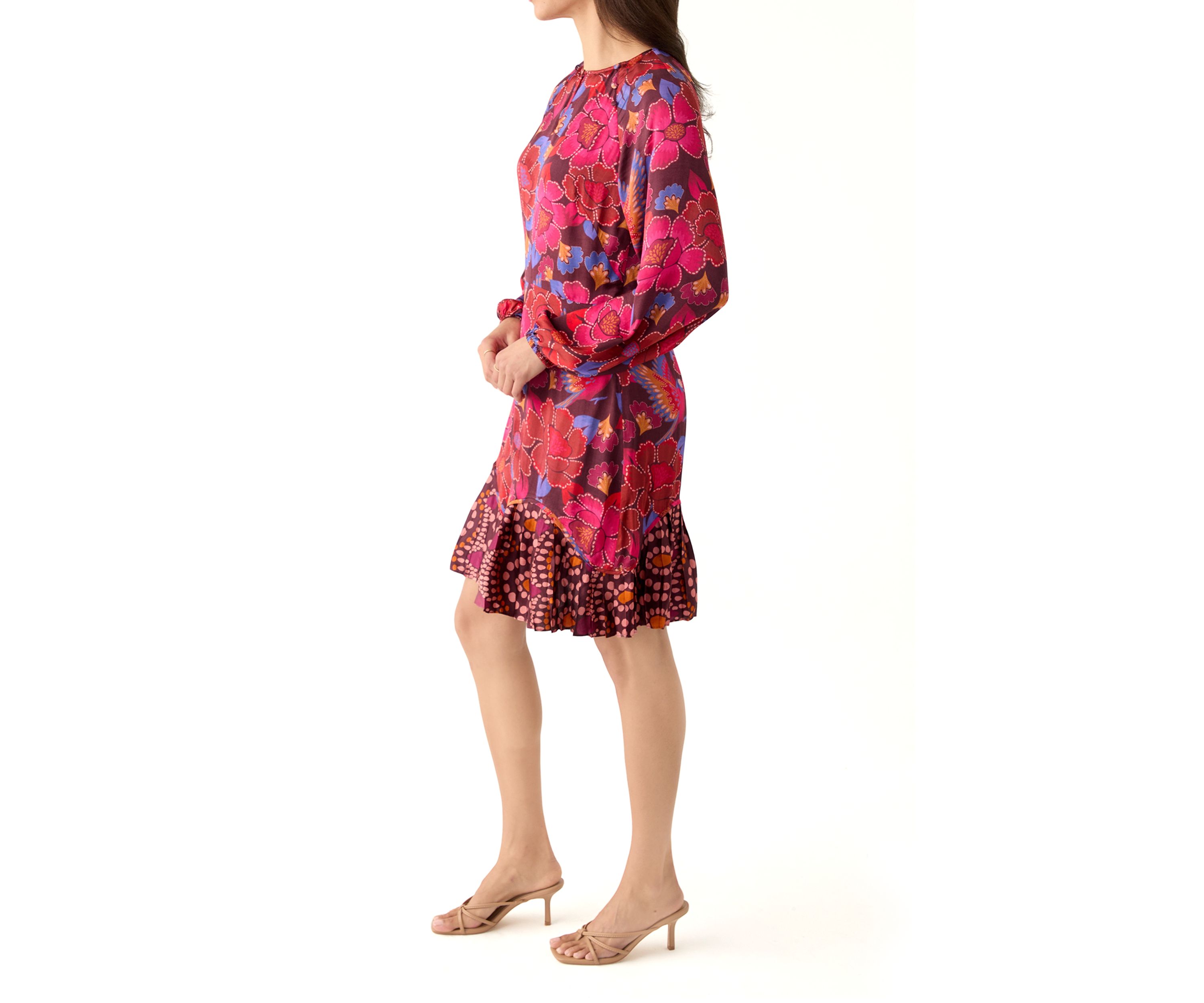 Womens Long Sleeve Ruffle Hem Floral Dress