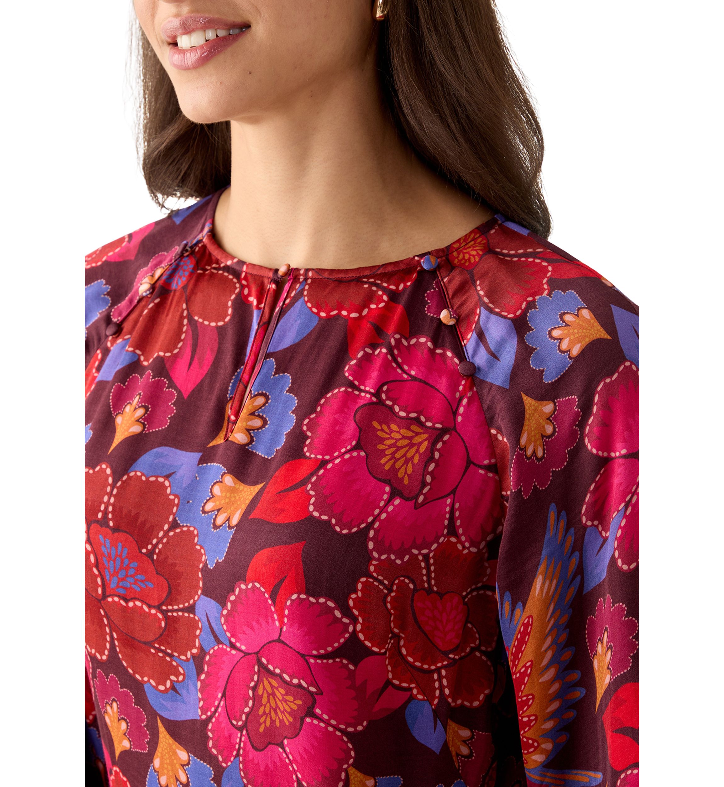 Womens Long Sleeve Ruffle Hem Floral Dress