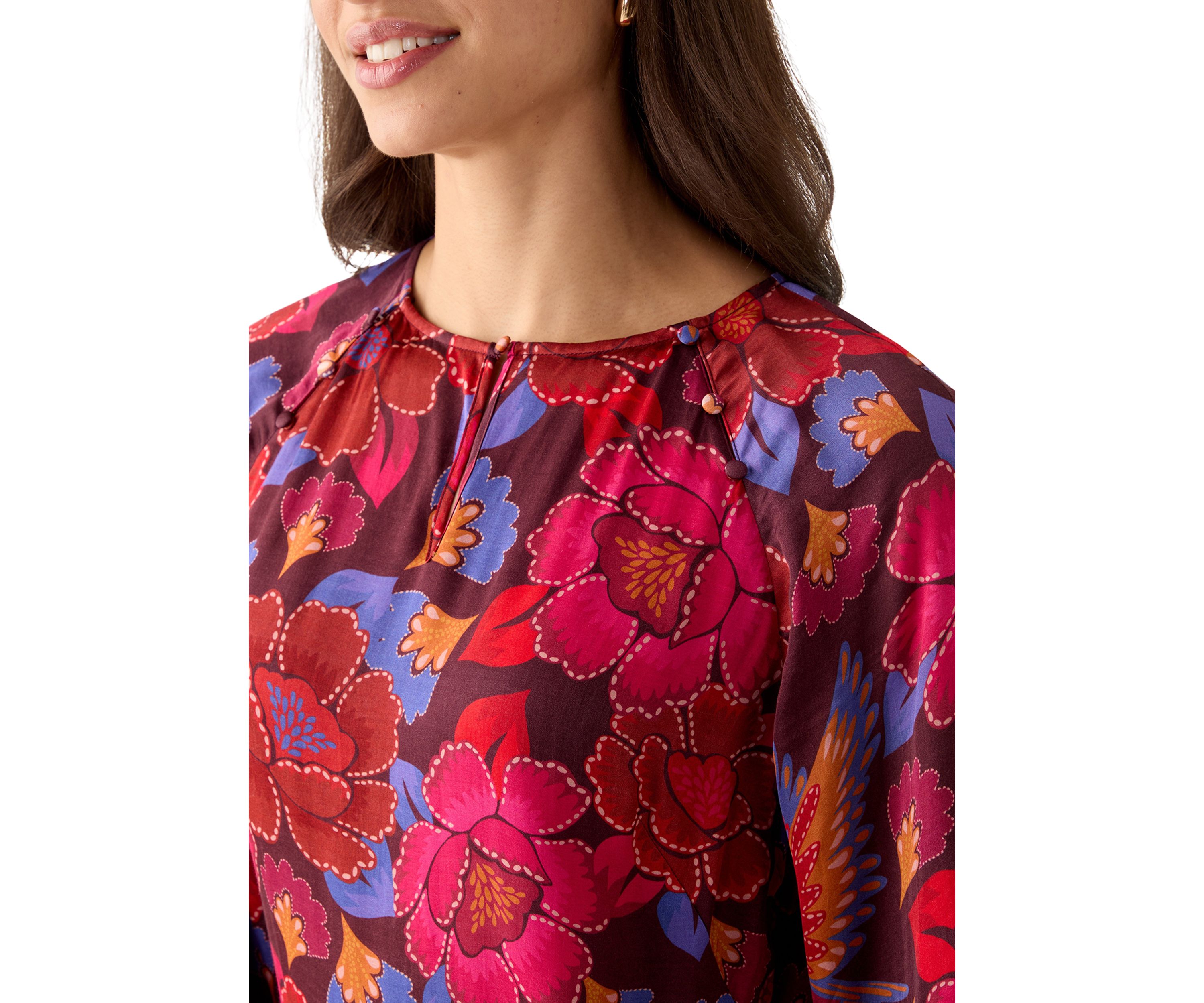 Womens Long Sleeve Ruffle Hem Floral Dress